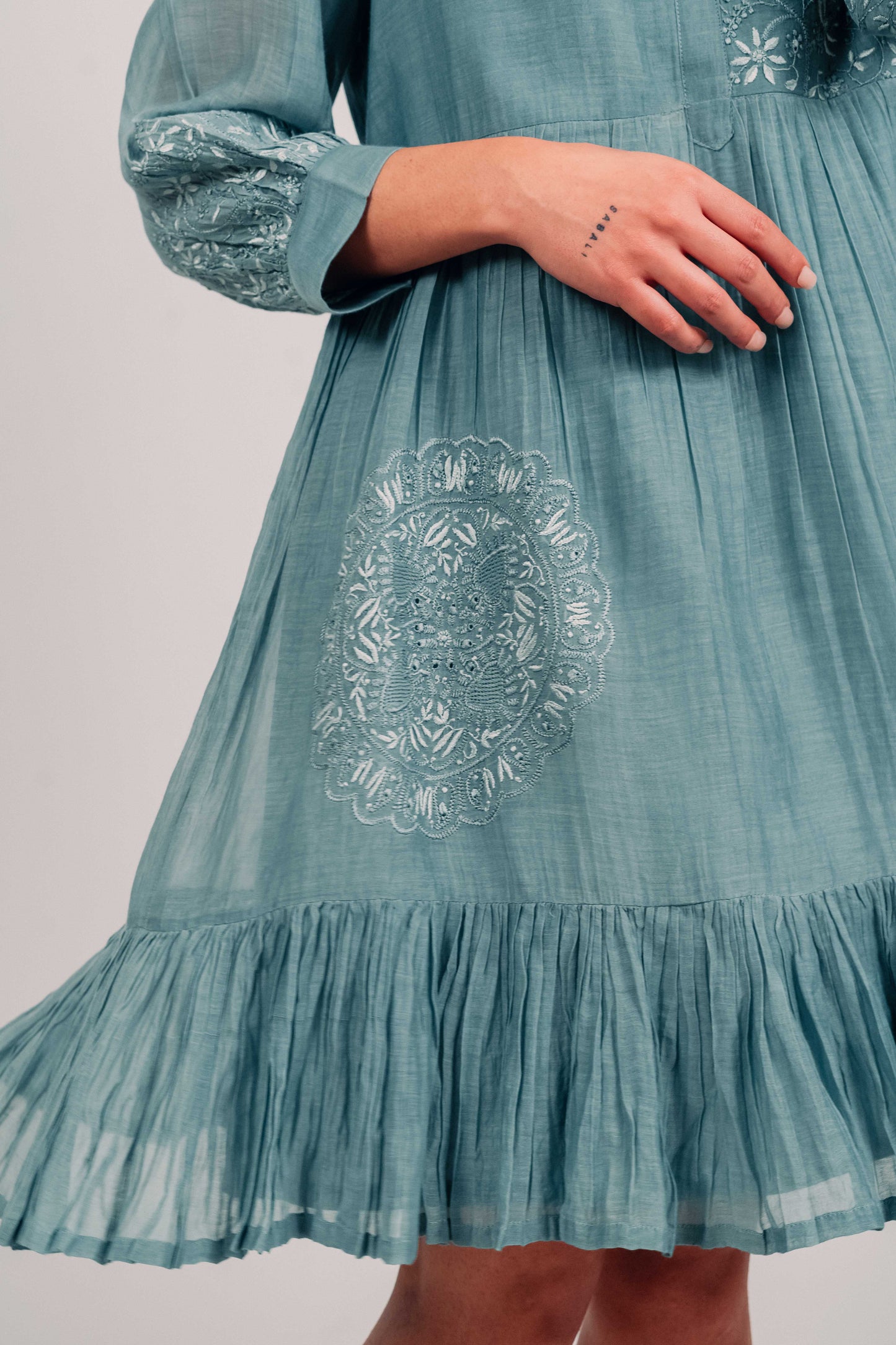 Teal Mul Chanderi Short Tier Dress