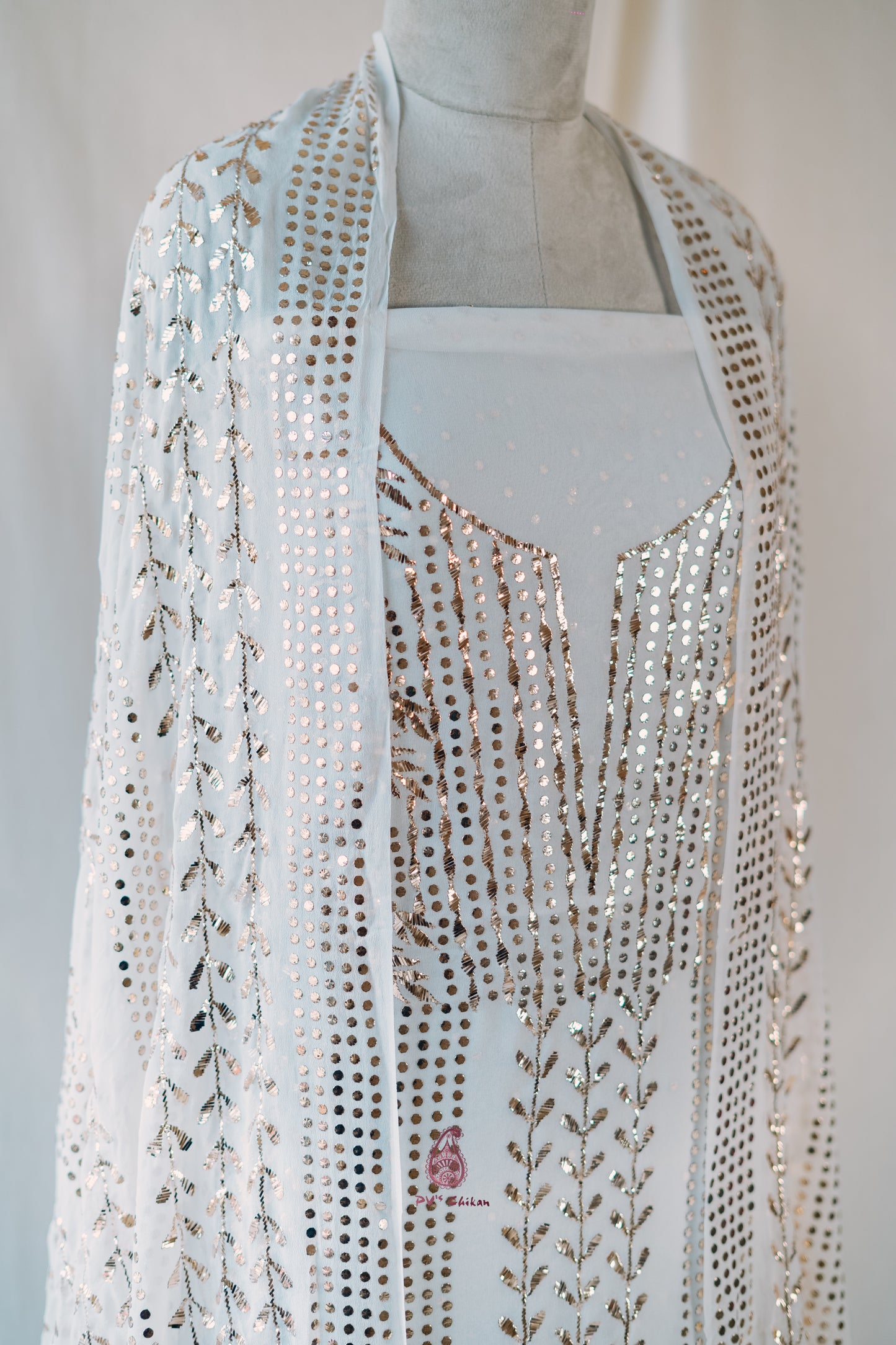 White Dyeable Mukaish Georgette Suit