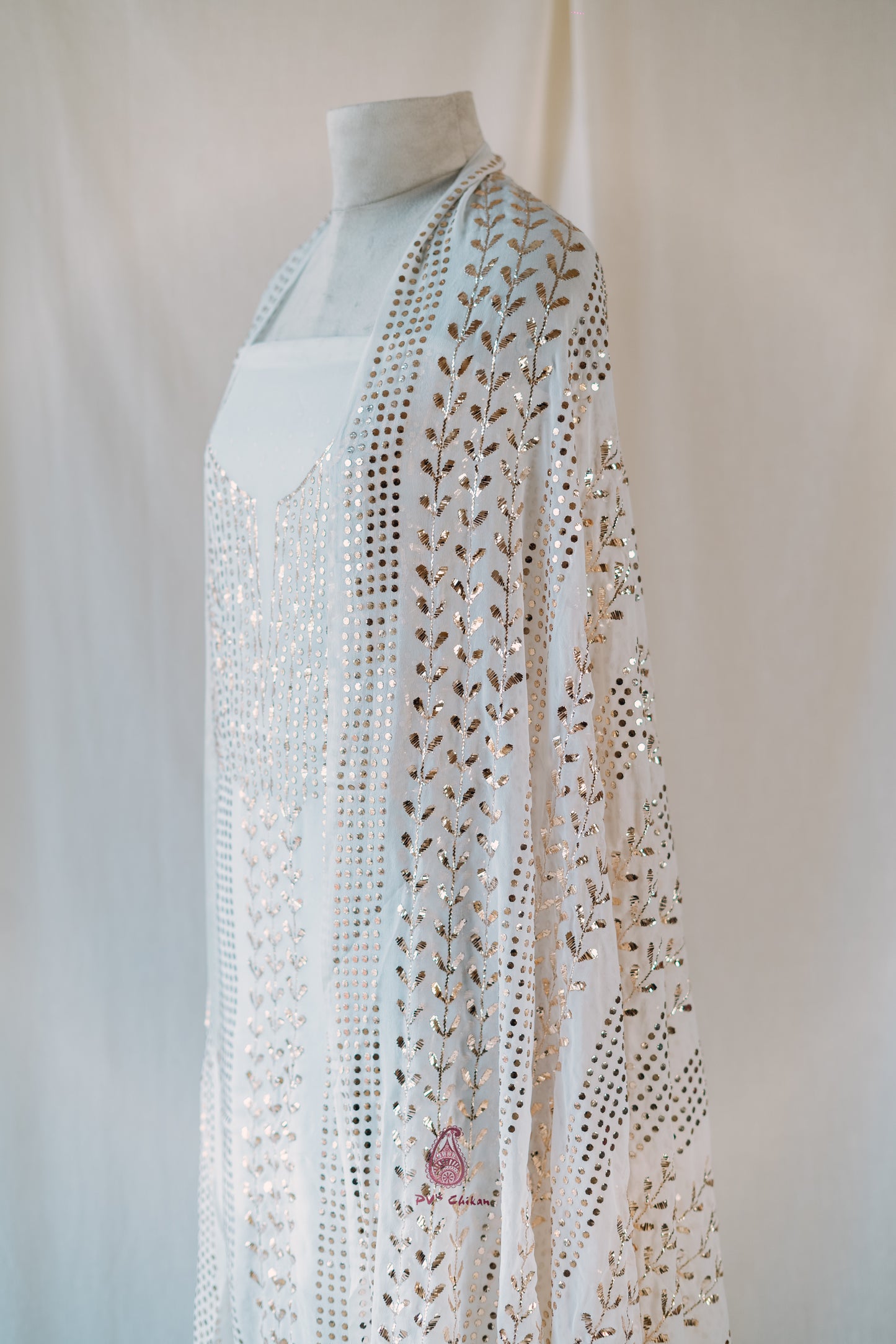 White Dyeable Mukaish Georgette Suit