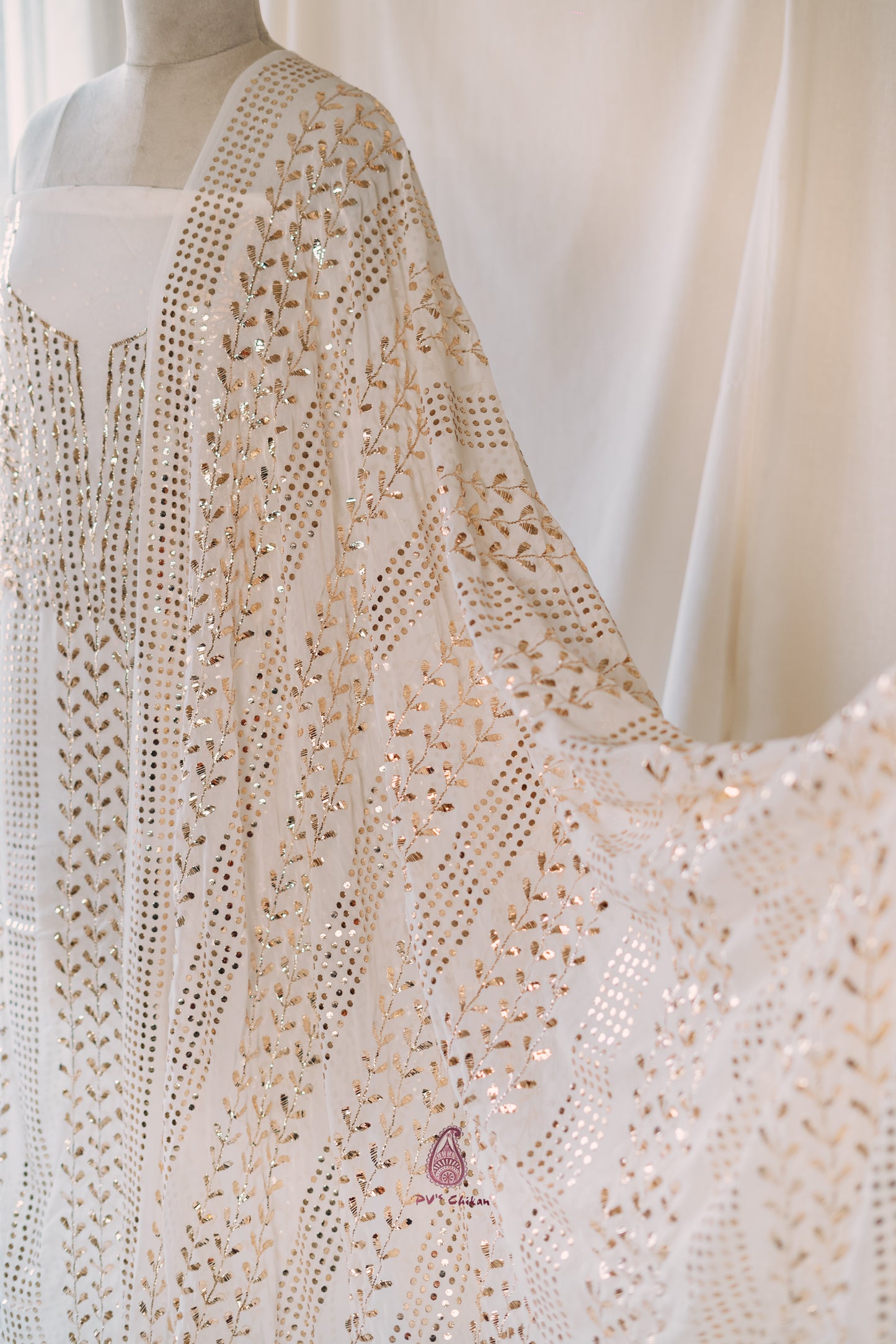 White Dyeable Mukaish Georgette Suit