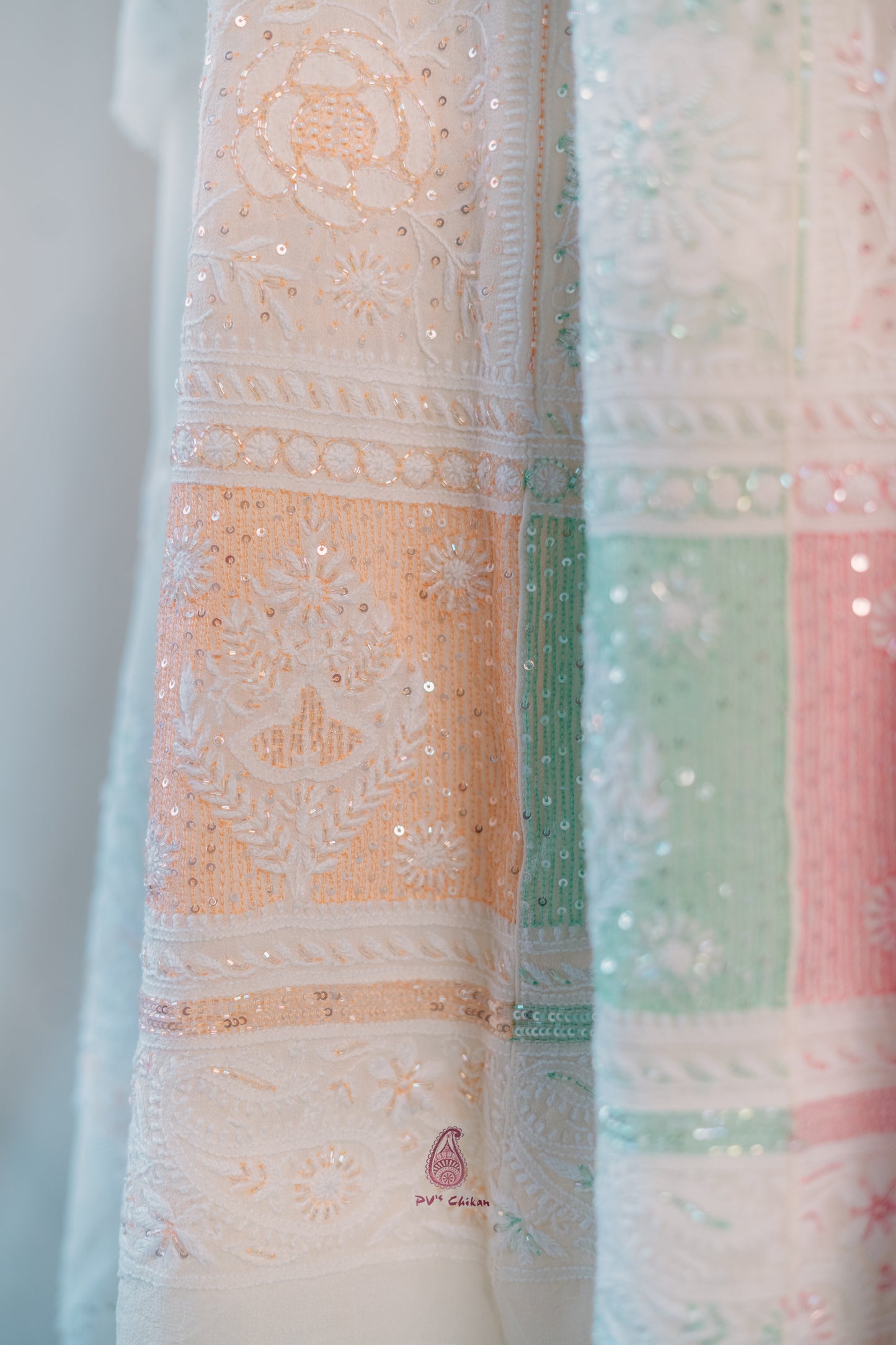 White Do-Taar Chikankari Multicolor Anarkali Set