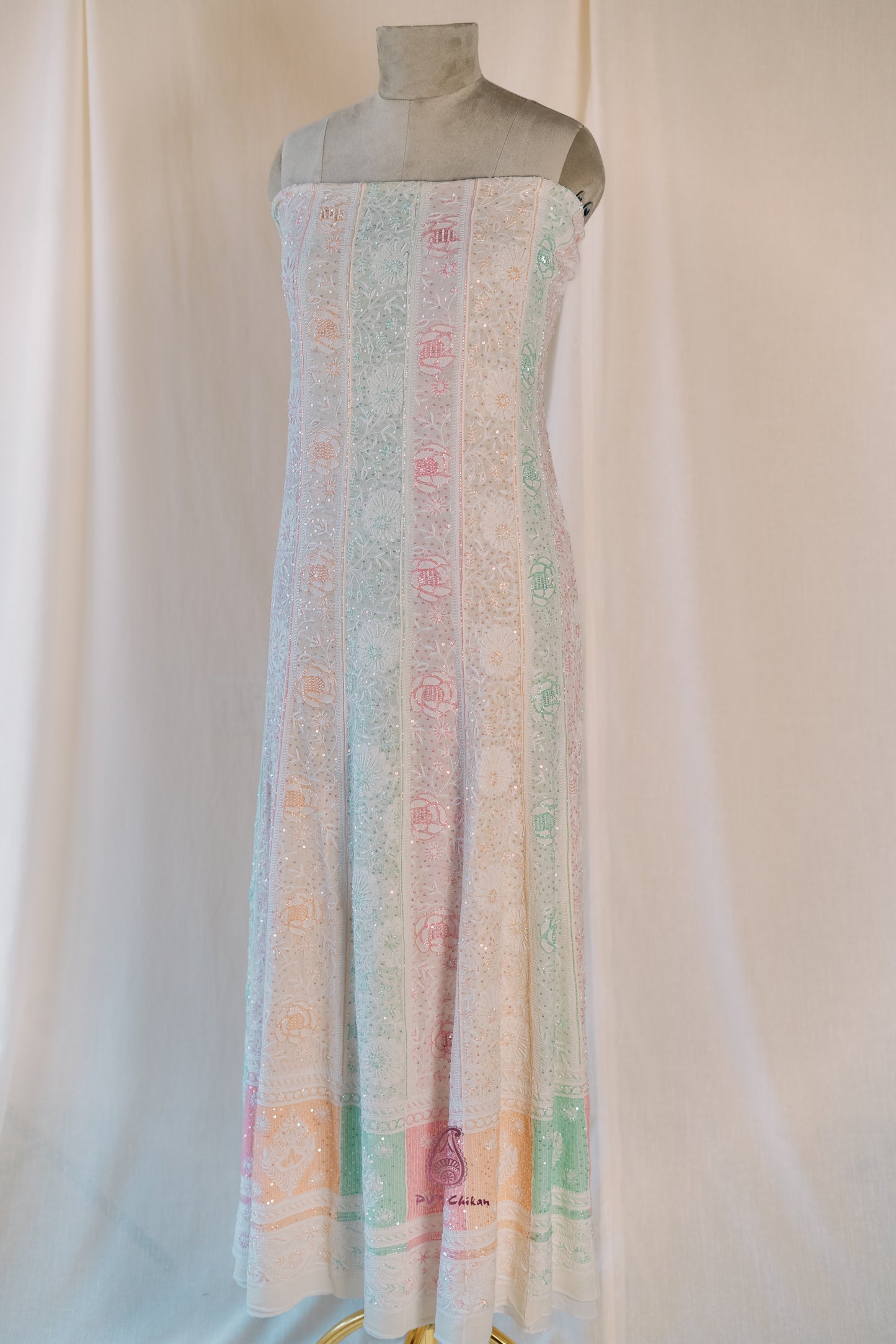 White Do-Taar Chikankari Multicolor Anarkali Set