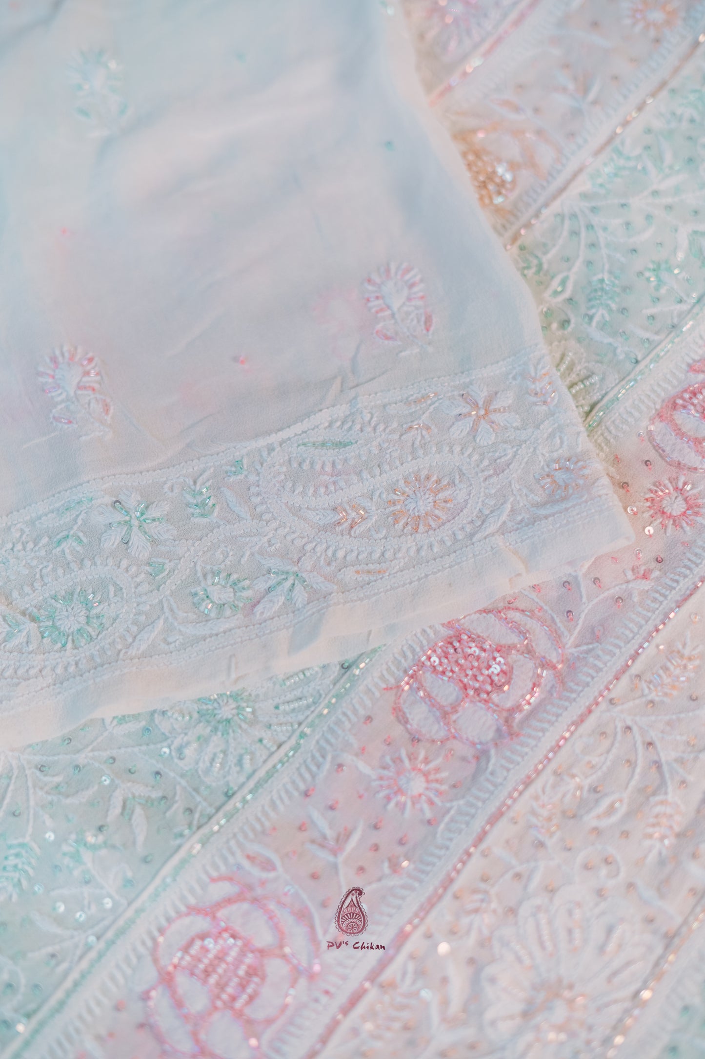 White Do-Taar Chikankari Multicolor Anarkali Set