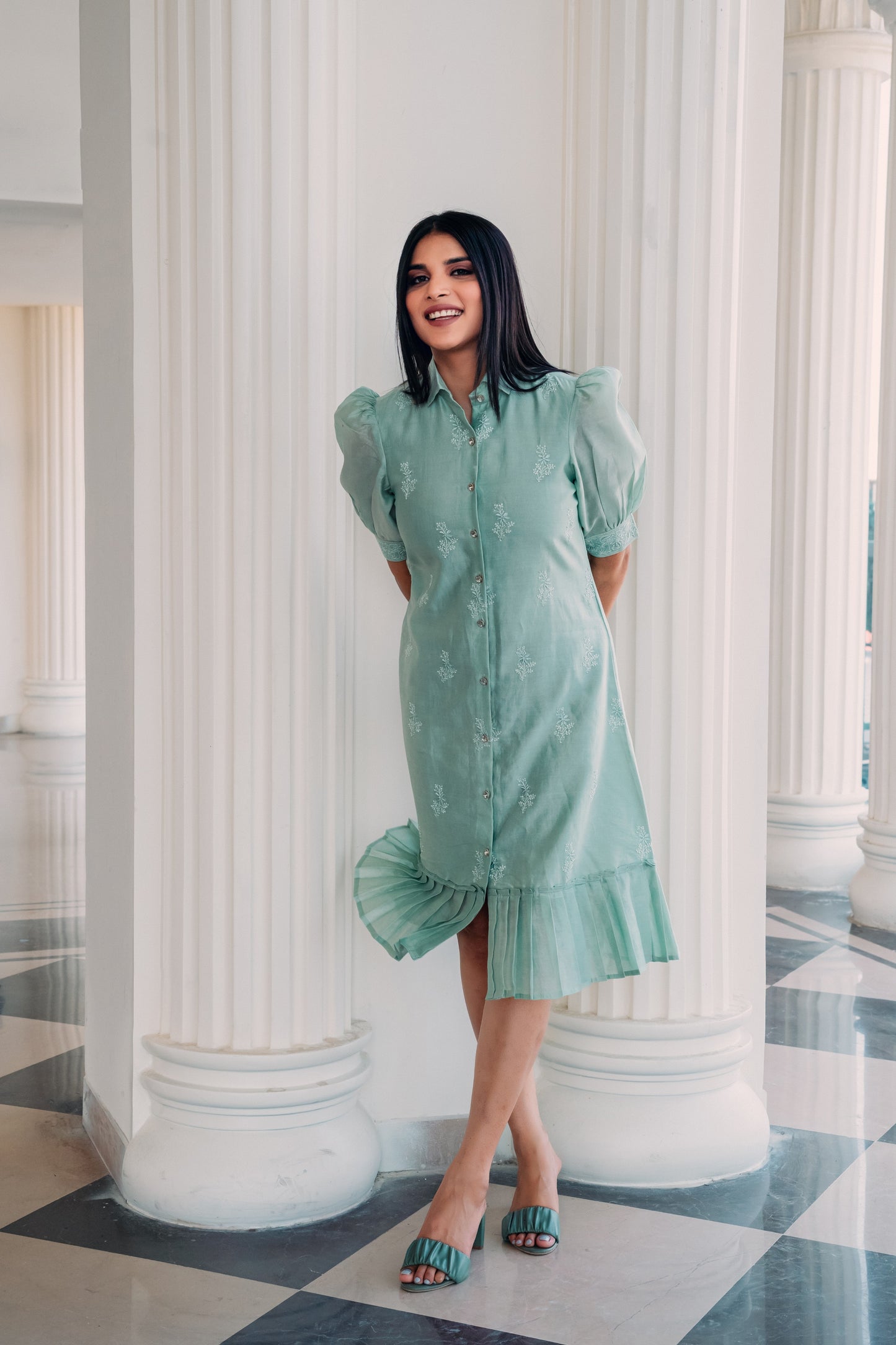 Mint Green Chanderi Long Dress