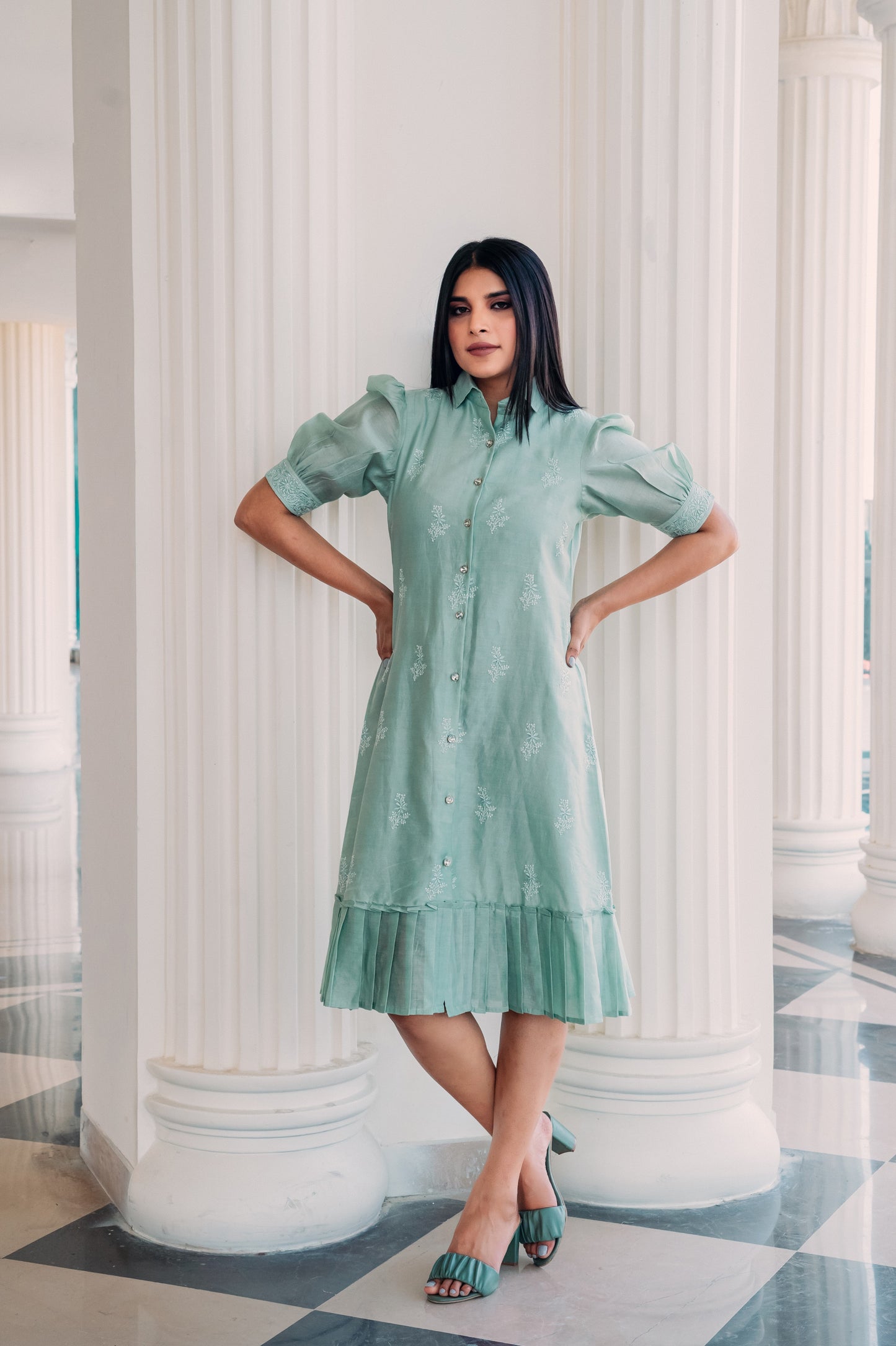 Mint Green Chanderi Long Dress