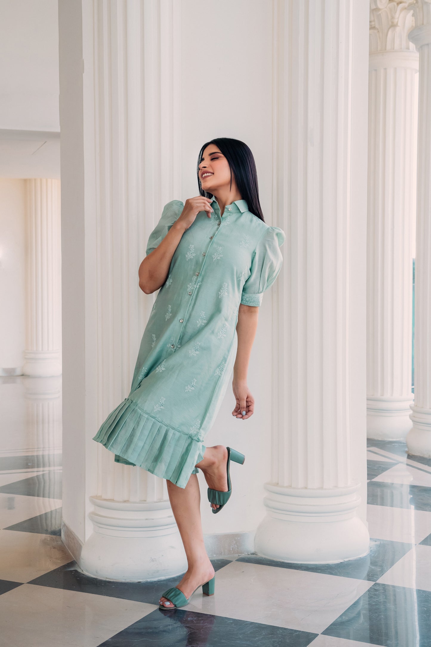 Mint Green Chanderi Long Dress