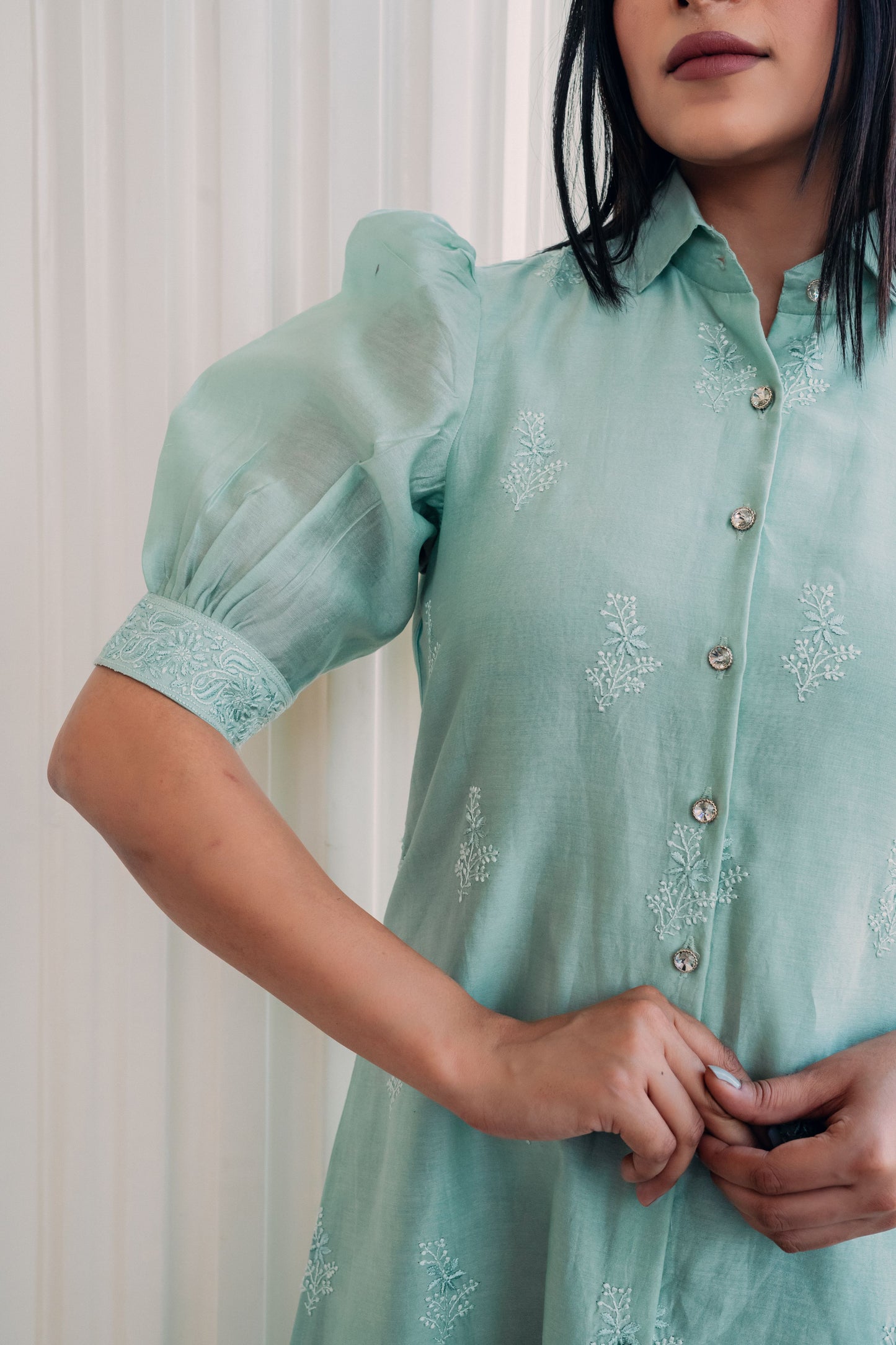 Mint Green Chanderi Long Dress