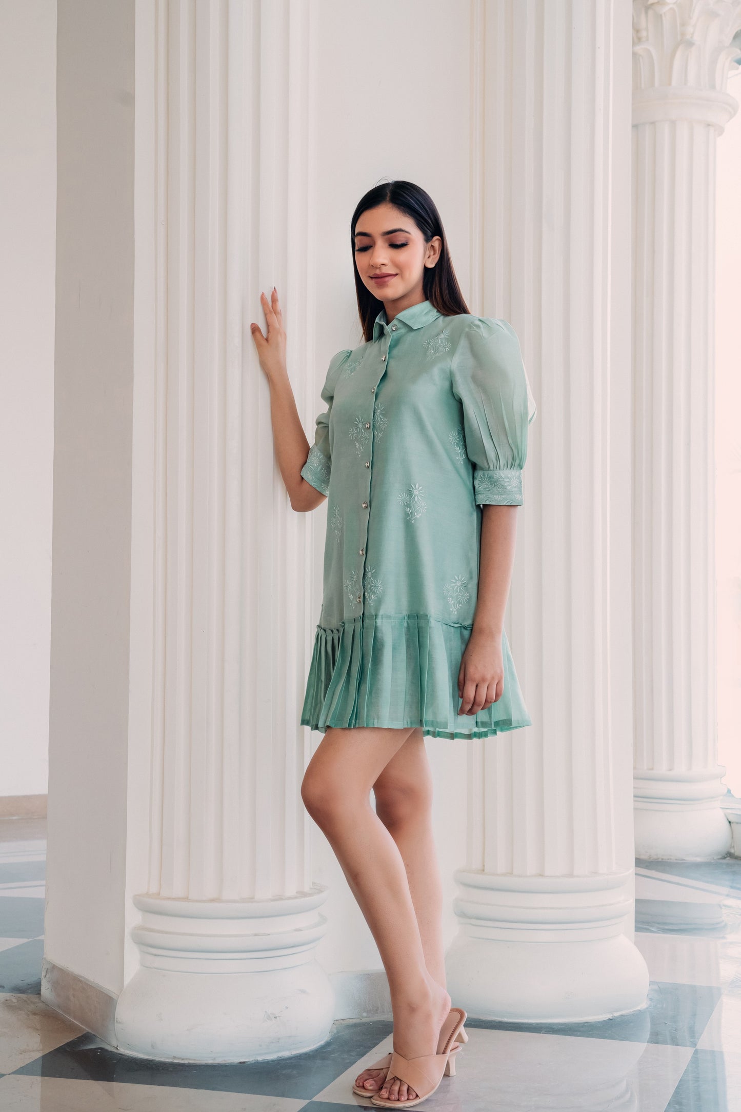 Mint Green Chanderi Short Dress