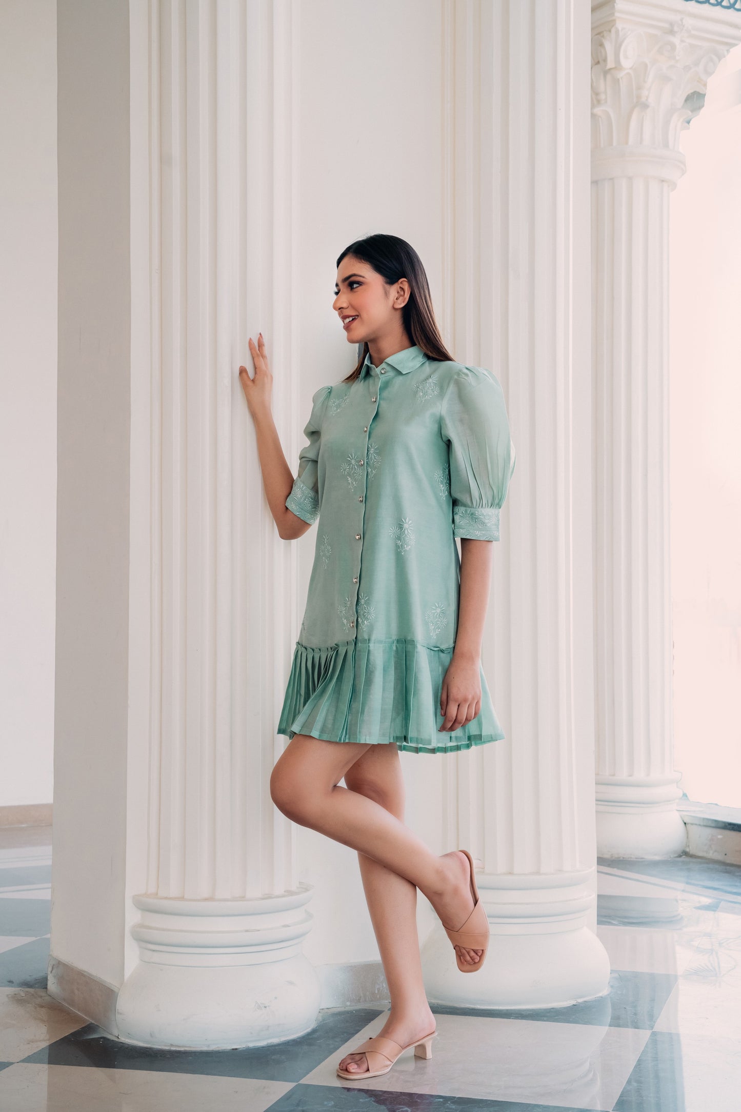 Mint Green Chanderi Short Dress