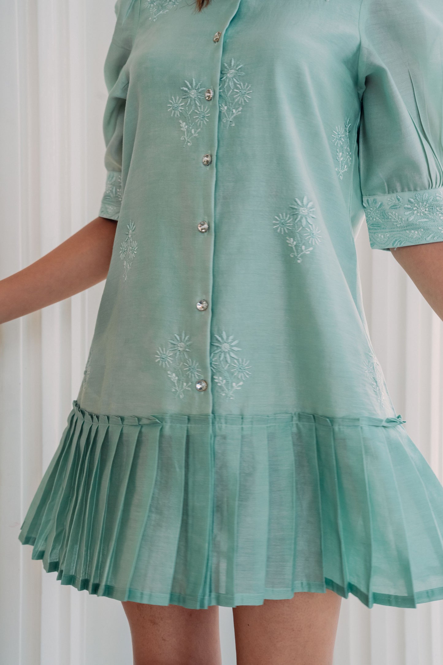 Mint Green Chanderi Short Dress