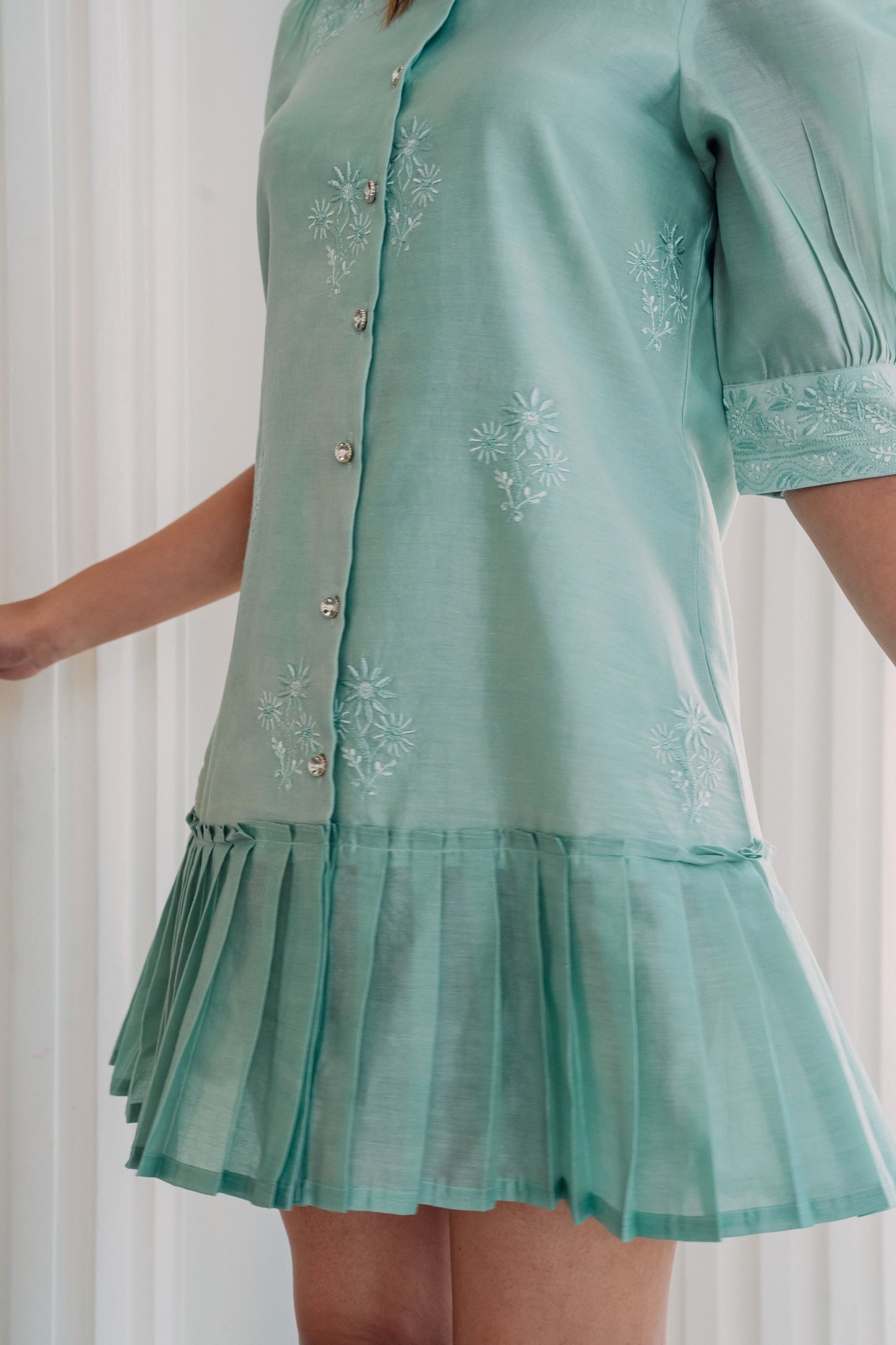 Mint Green Chanderi Short Dress