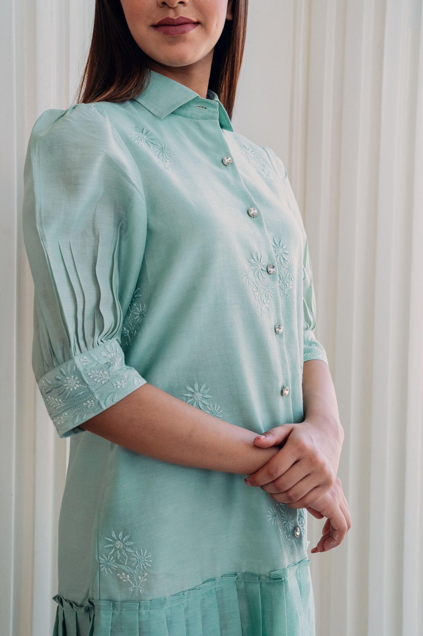 Mint Green Chanderi Short Dress