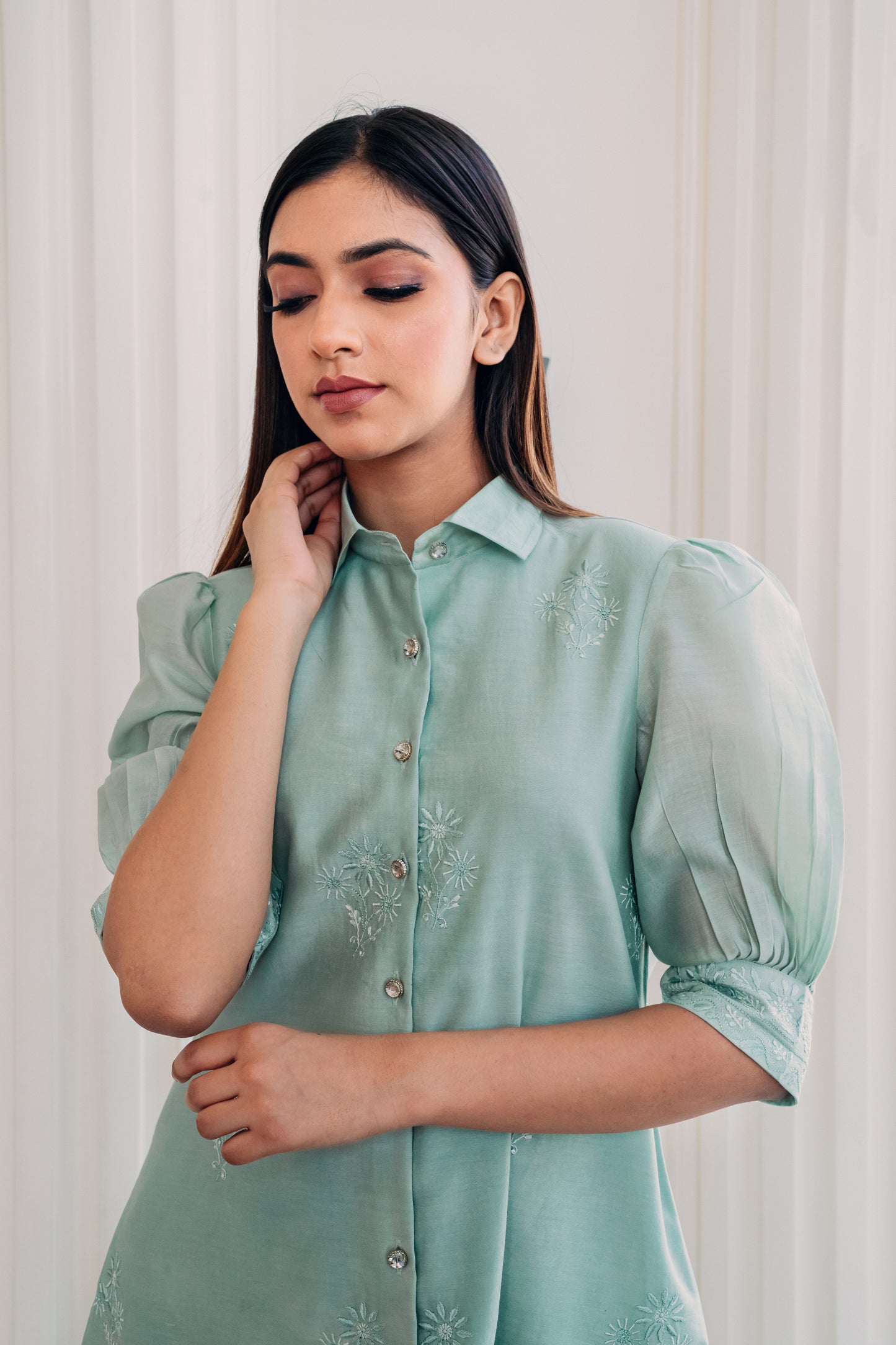 Mint Green Chanderi Short Dress