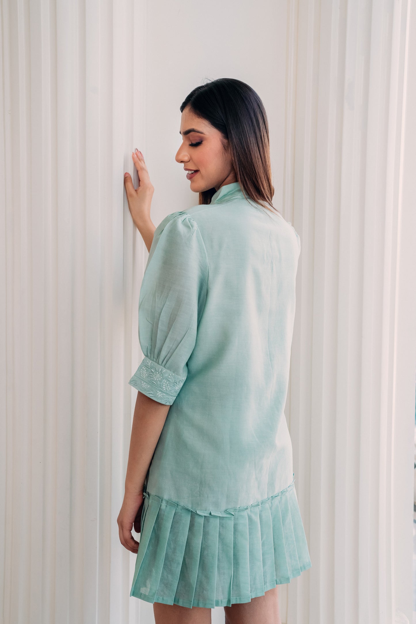 Mint Green Chanderi Short Dress