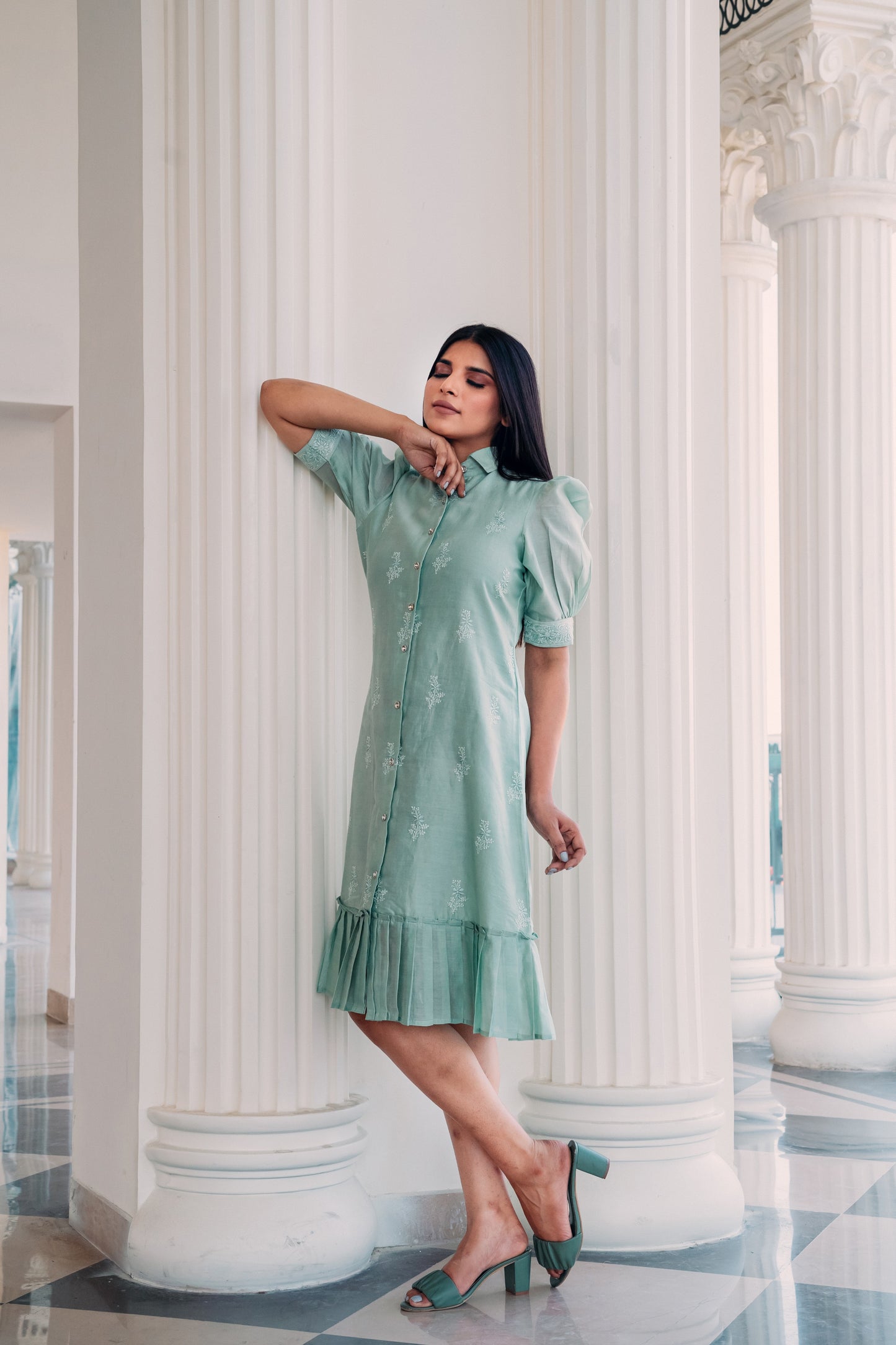 Mint Green Chanderi Long Dress