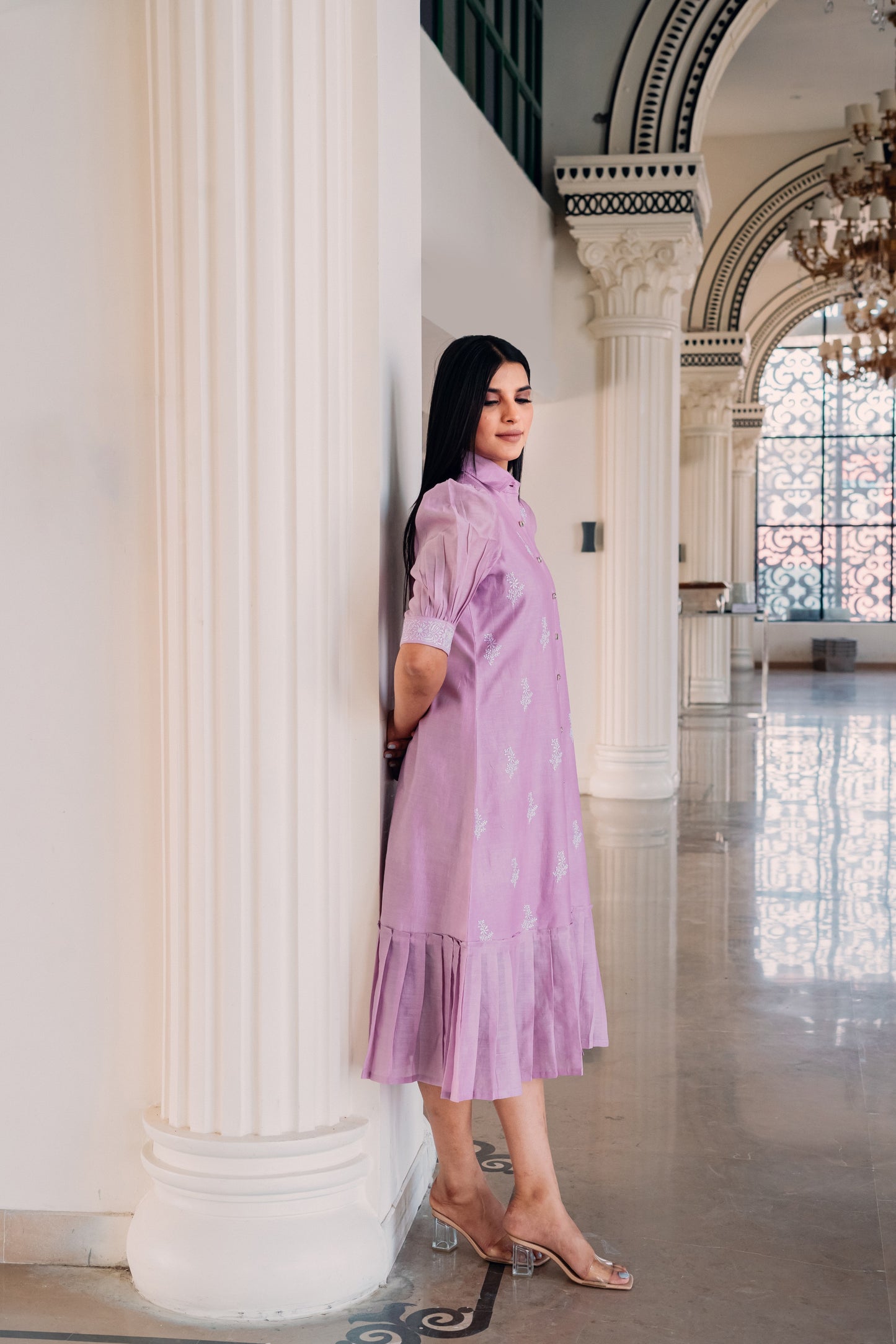 Lavender Chanderi Long Dress