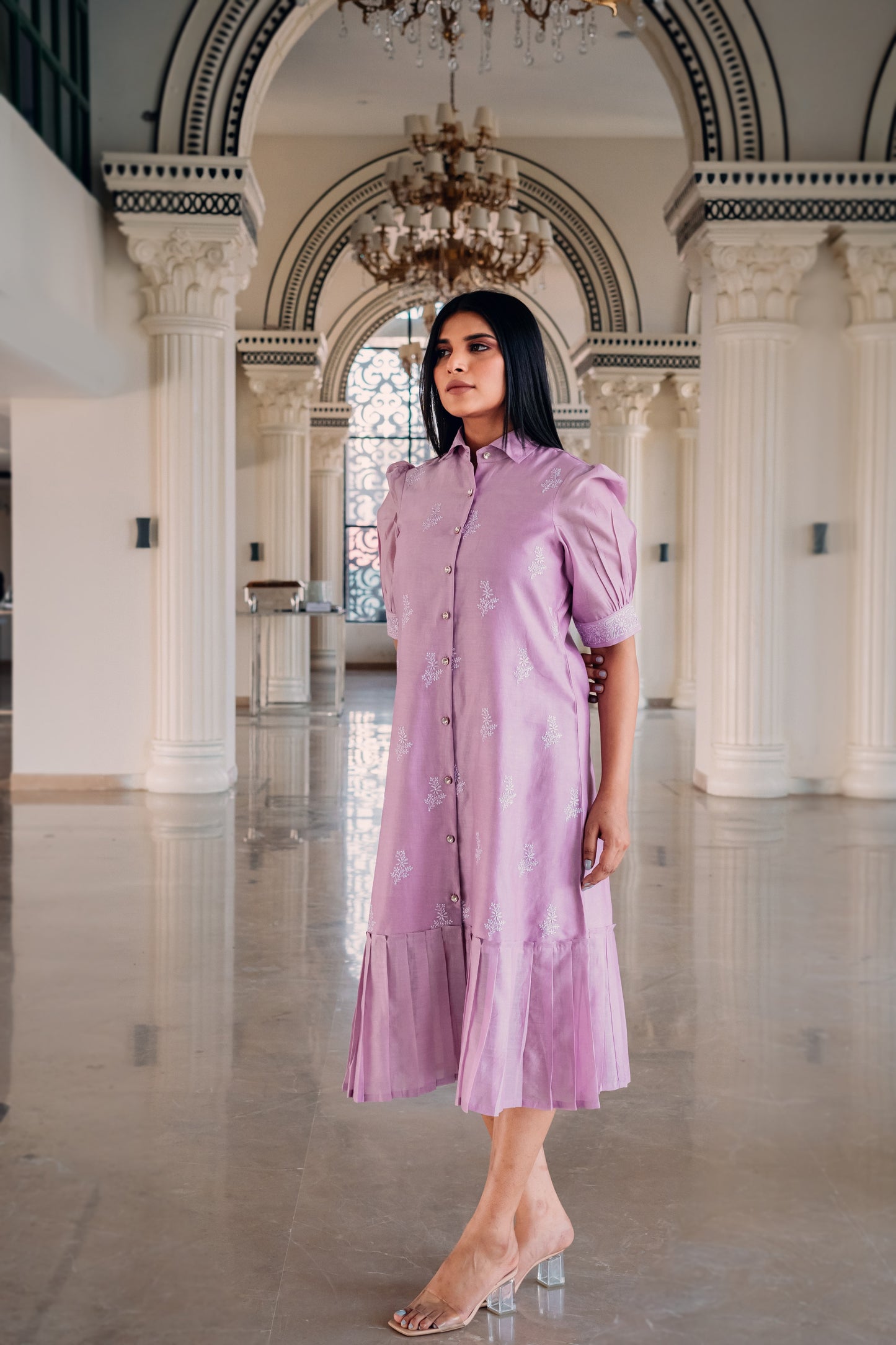 Lavender Chanderi Long Dress