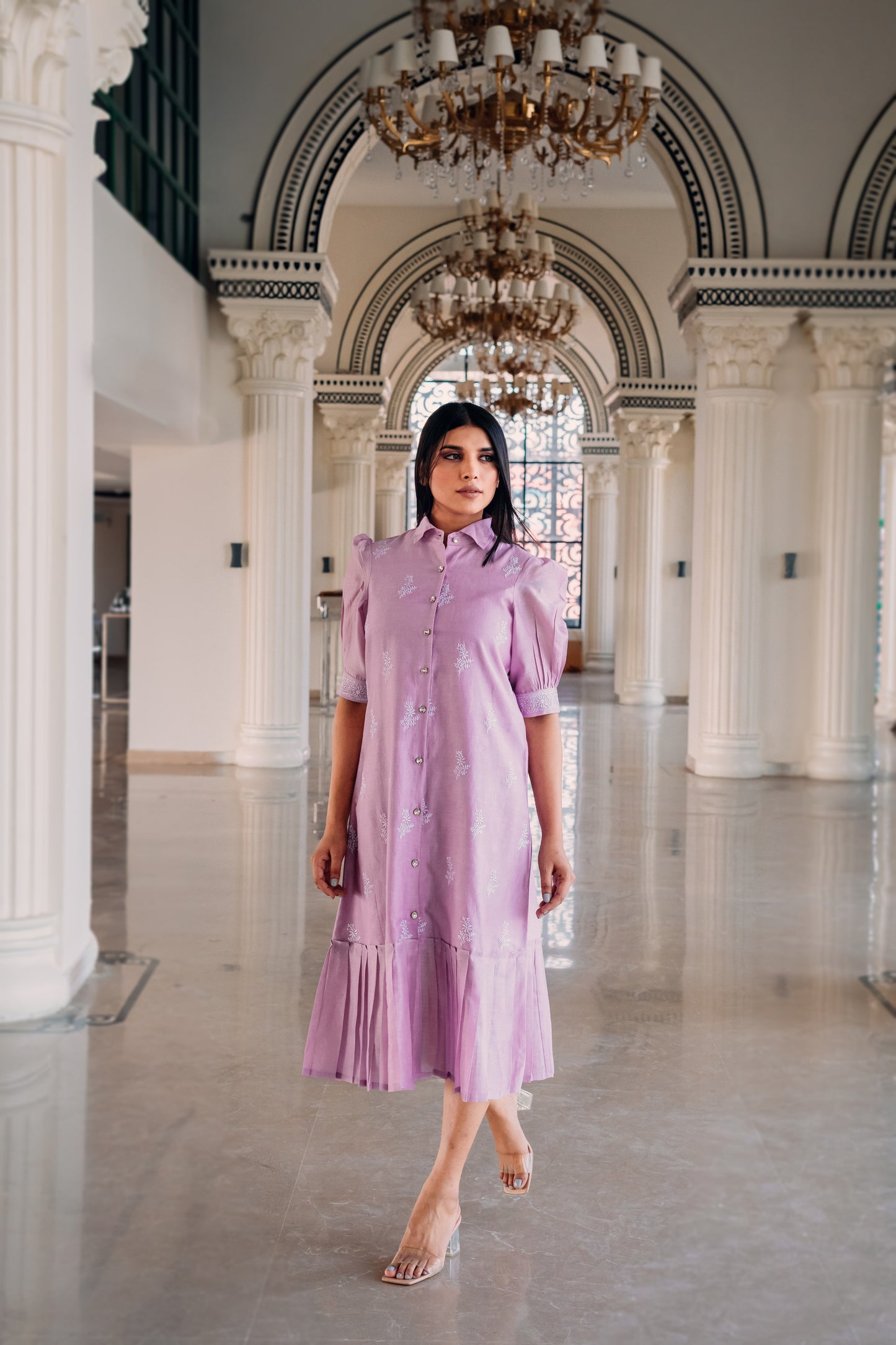 Lavender Chanderi Long Dress