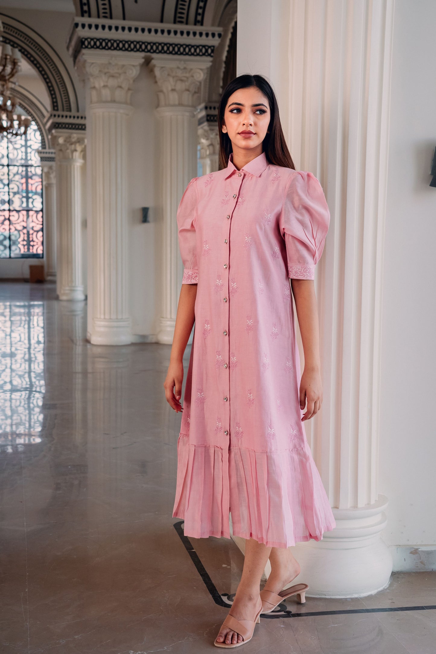 Pink Chanderi Long Dress