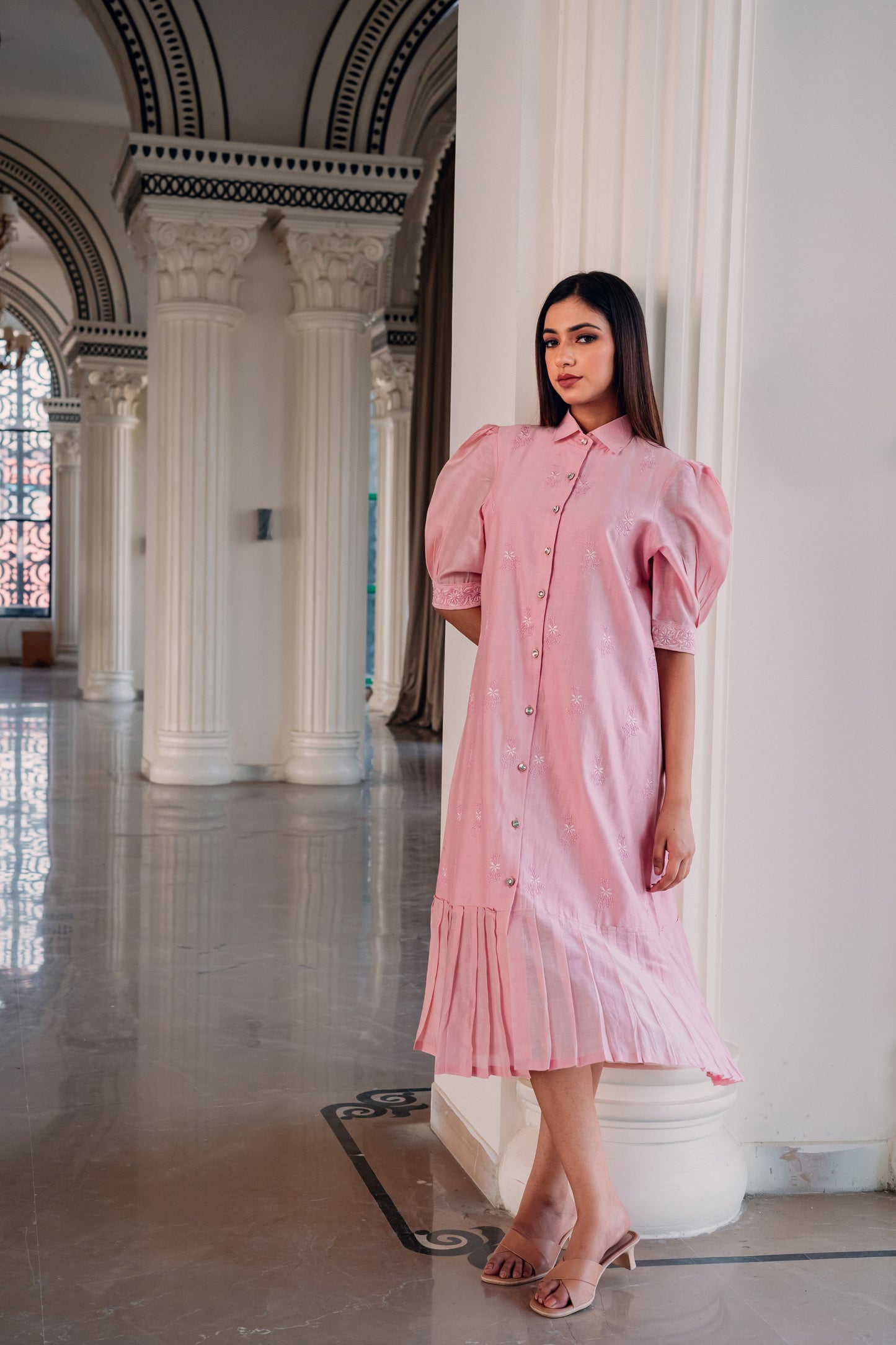 Pink Chanderi Long Dress