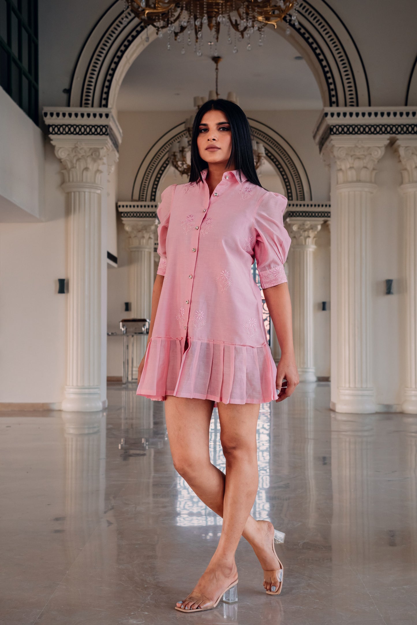 Pink Chanderi Short Dress