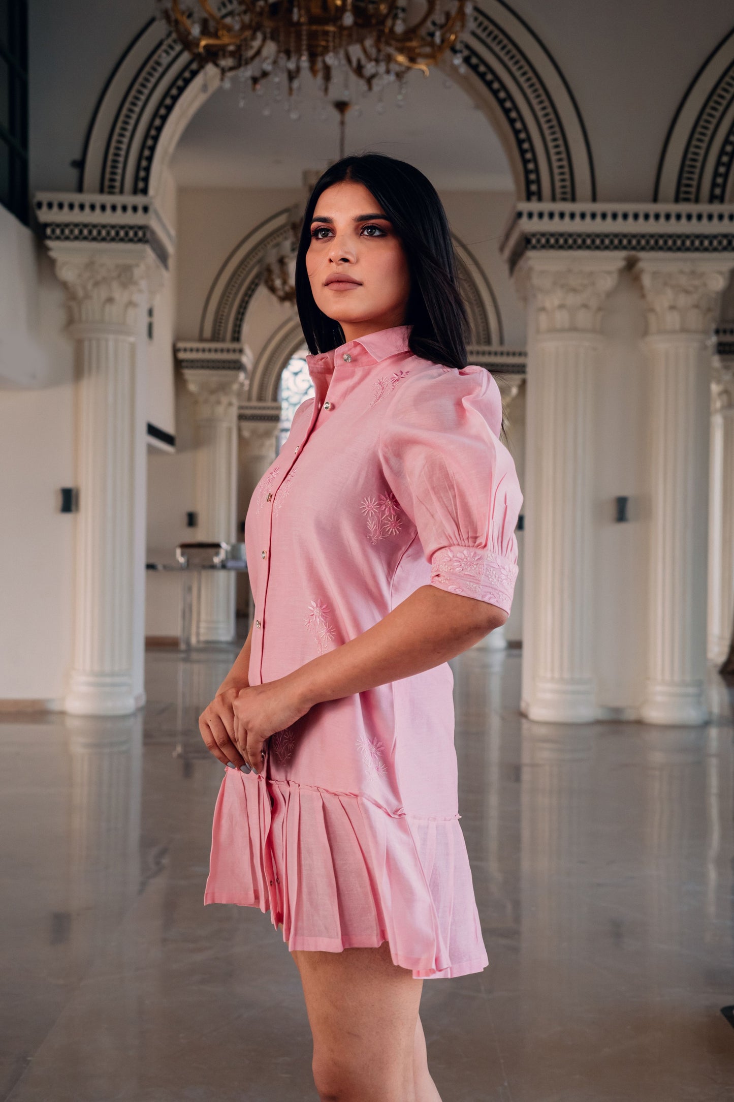 Pink Chanderi Short Dress