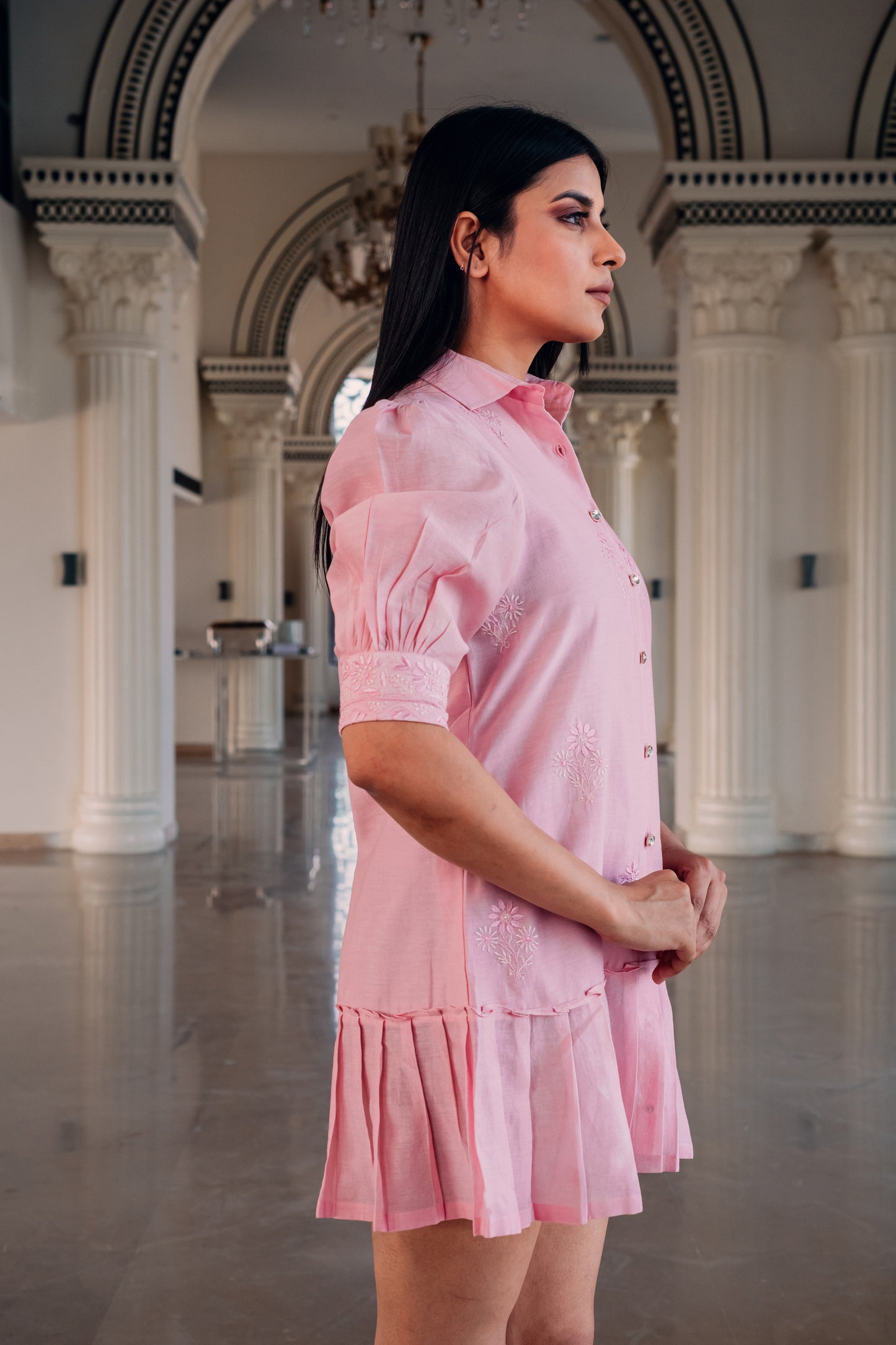 Pink Chanderi Short Dress