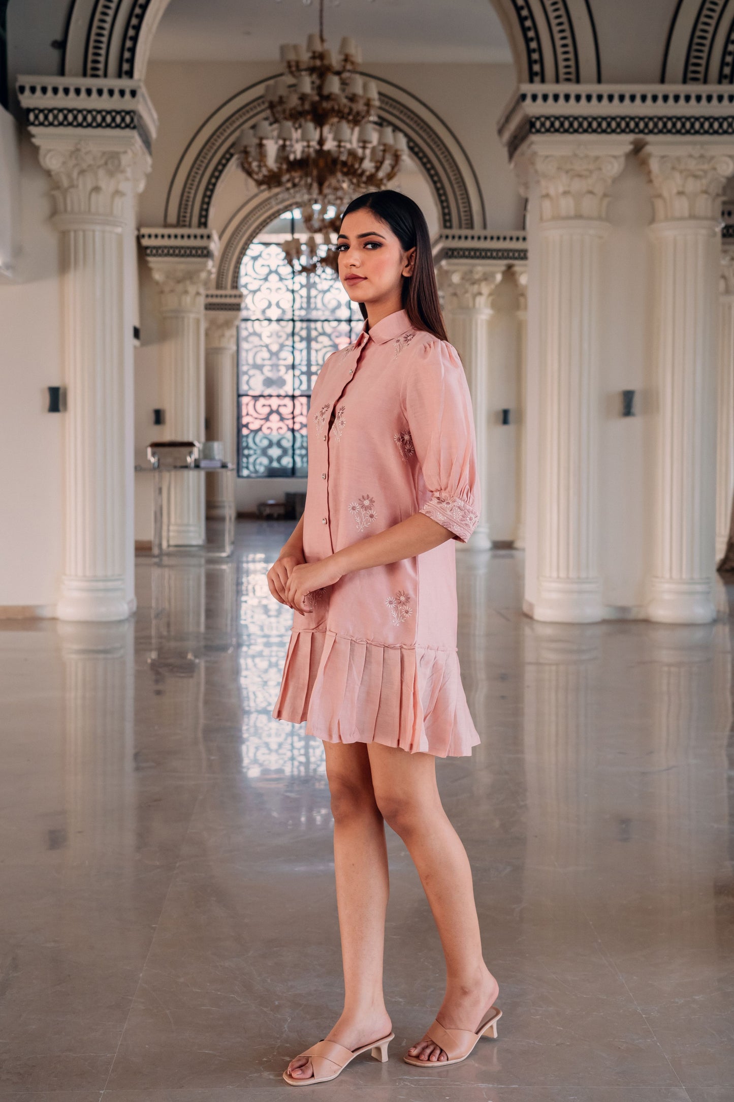 Peach Chanderi Short Dress