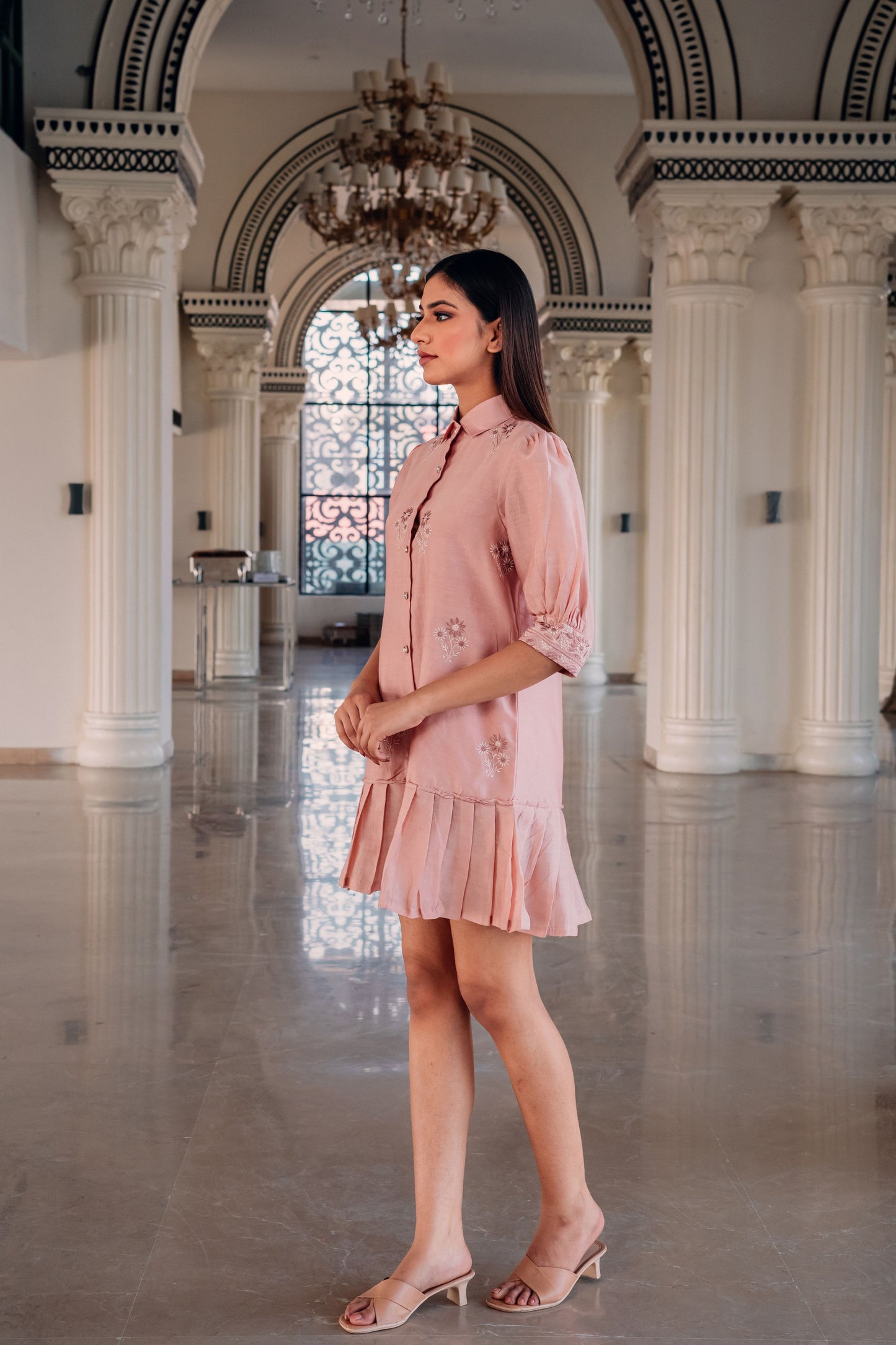 Peach Chanderi Short Dress