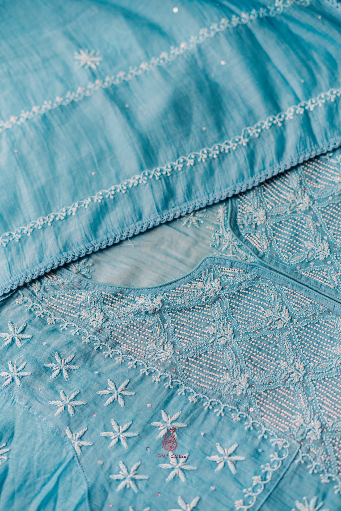 Blue Mul Chanderi Chikankari Suit Set