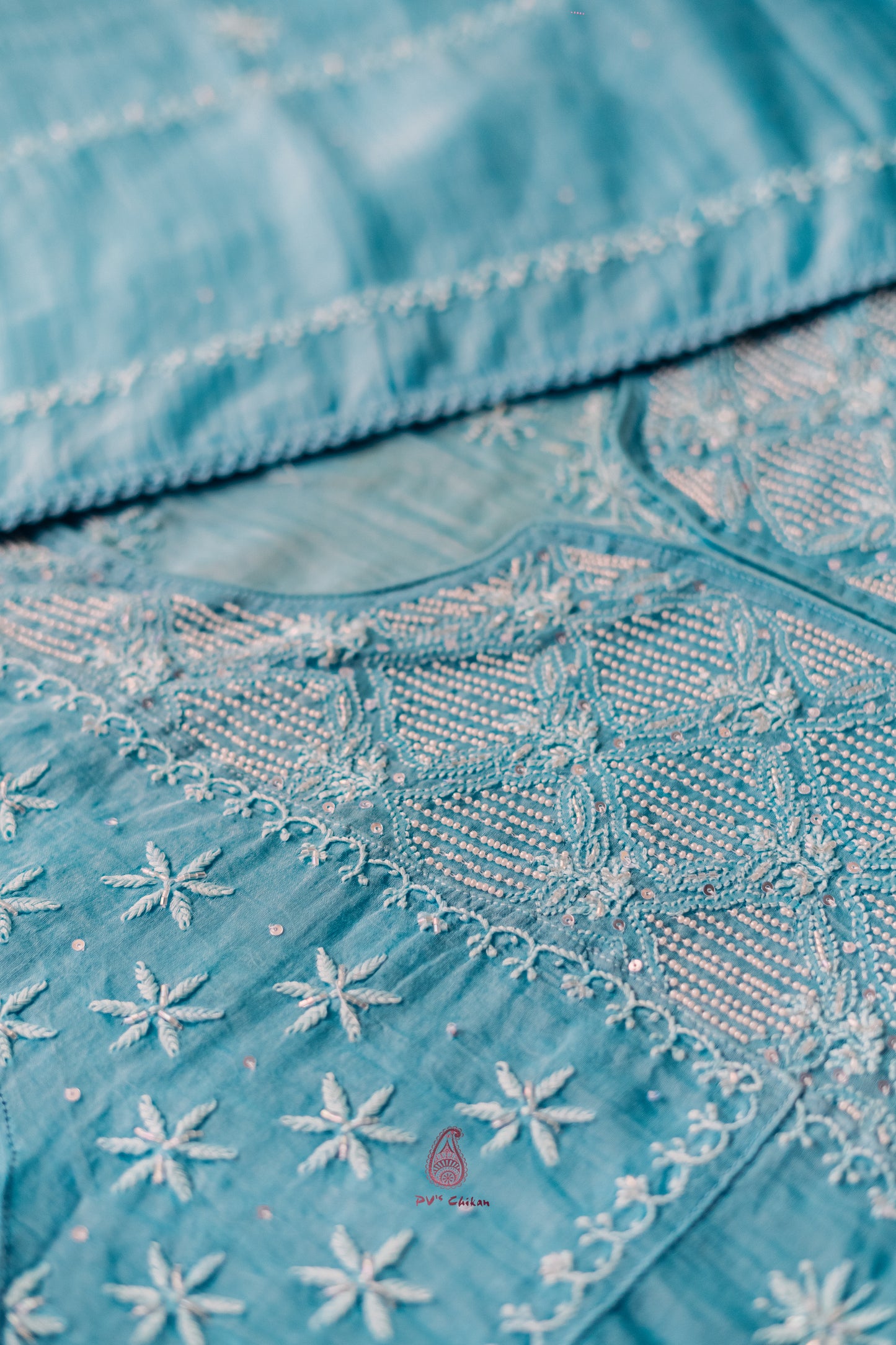 Blue Mul Chanderi Chikankari Suit Set