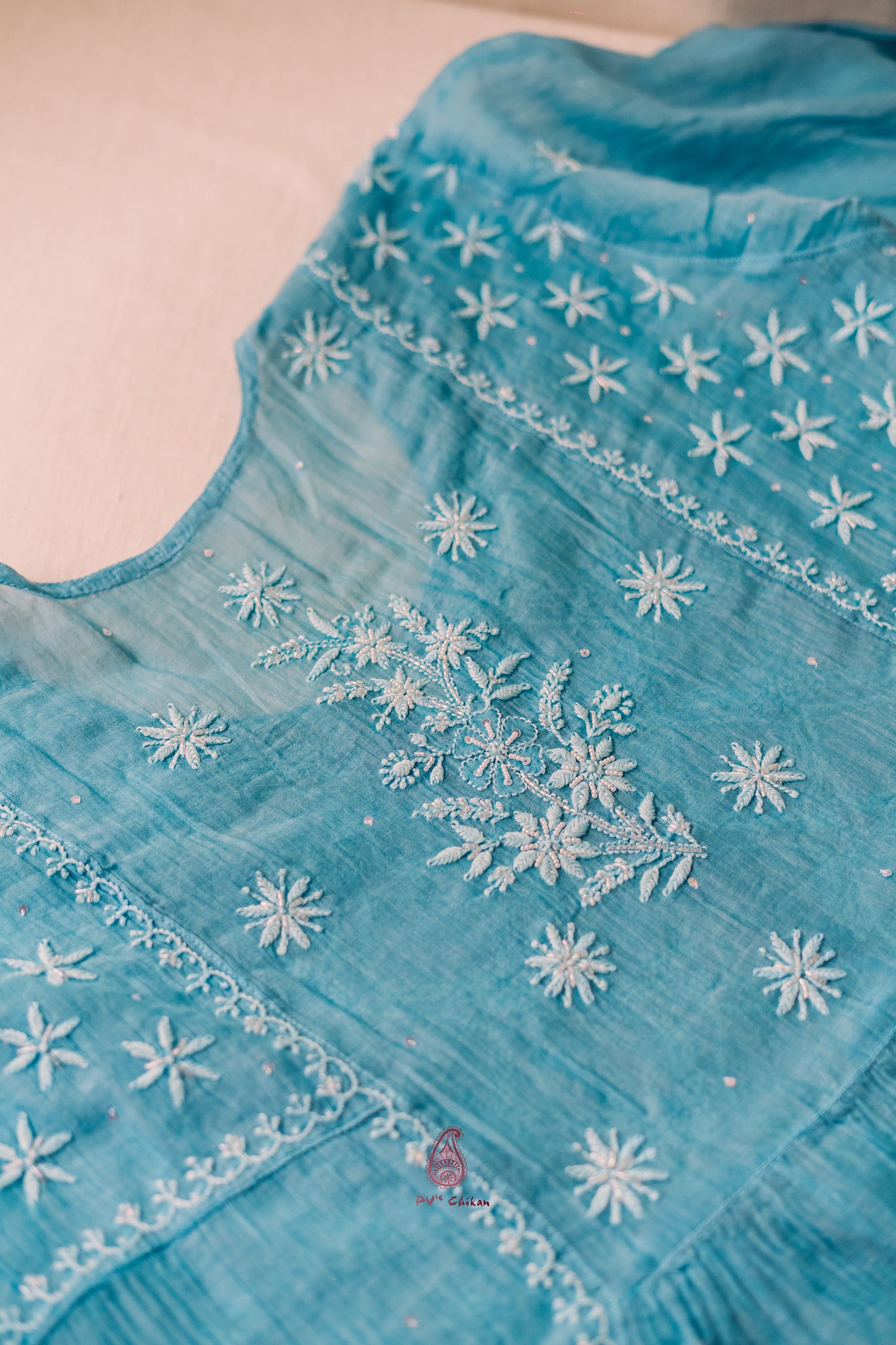 Blue Mul Chanderi Chikankari Suit Set