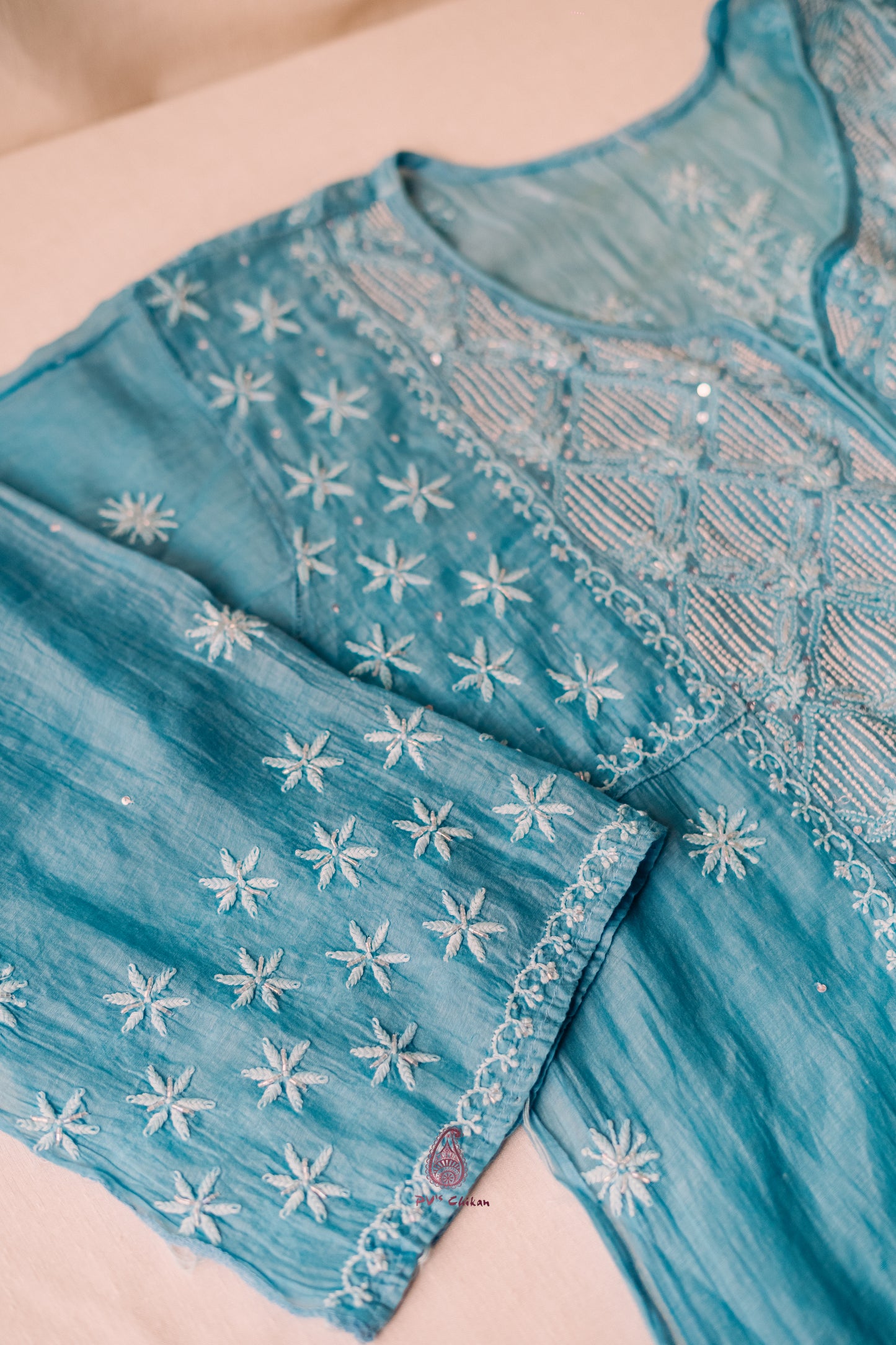 Blue Mul Chanderi Chikankari Suit Set