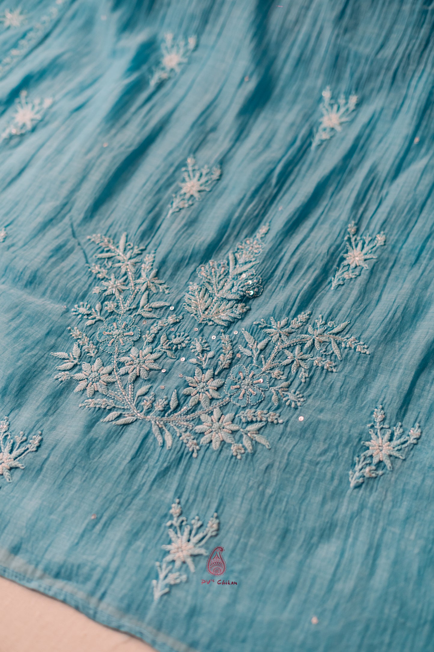 Blue Mul Chanderi Chikankari Suit Set