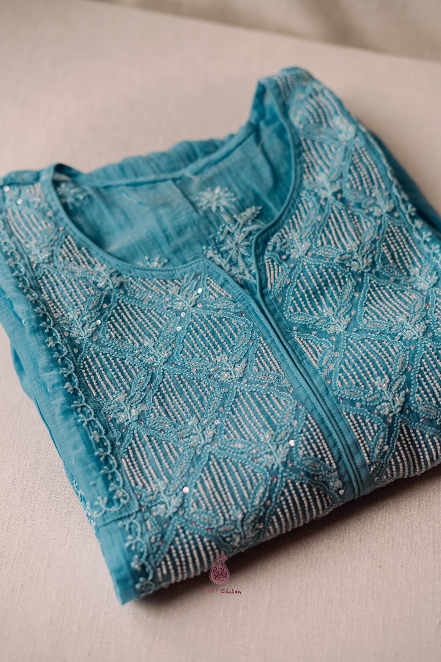 Blue Mul Chanderi Chikankari Suit Set