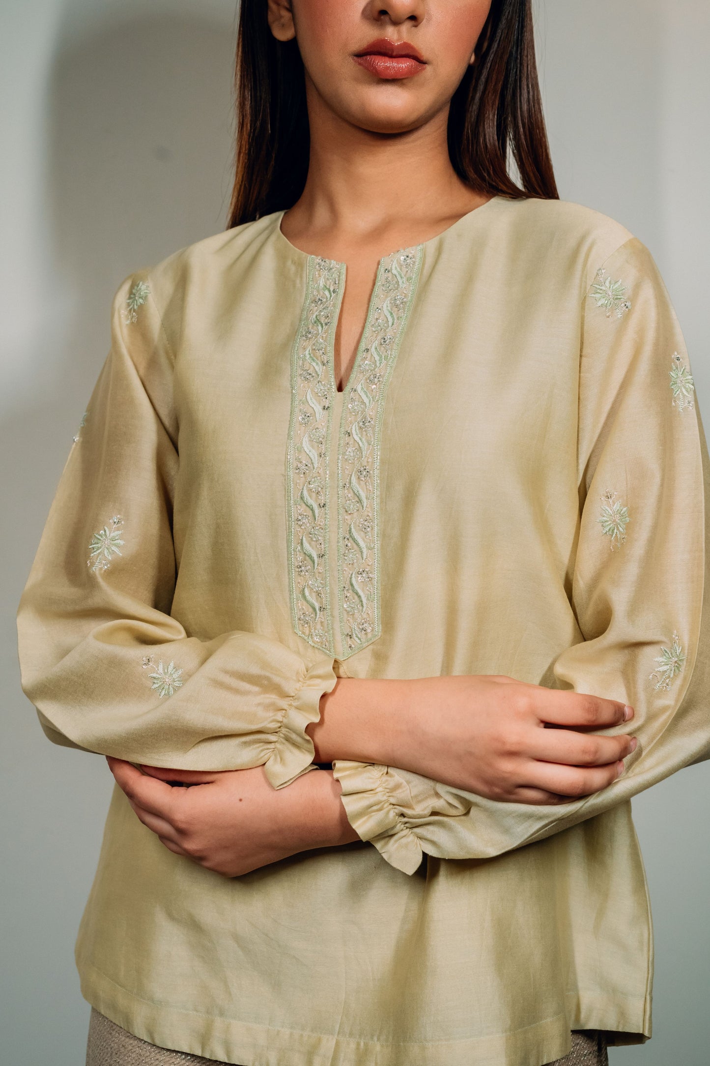 Light Green Chanderi Silk Chikankari Tunic