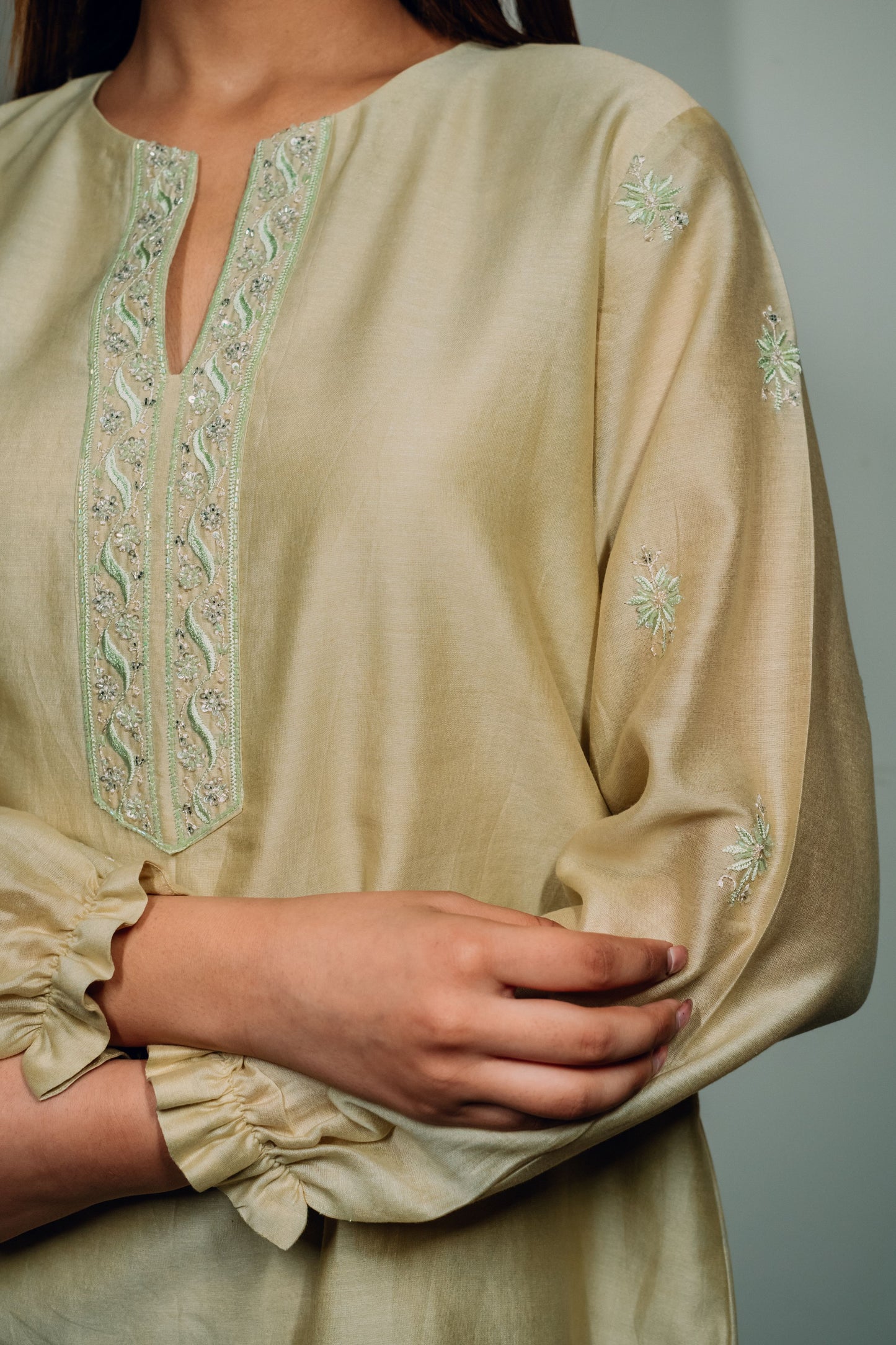 Light Green Chanderi Silk Chikankari Tunic