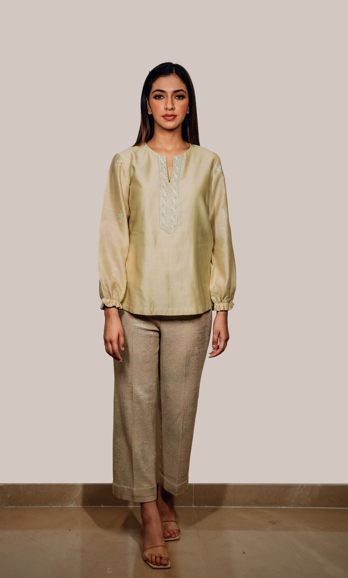 Light Green Chanderi Silk Chikankari Tunic