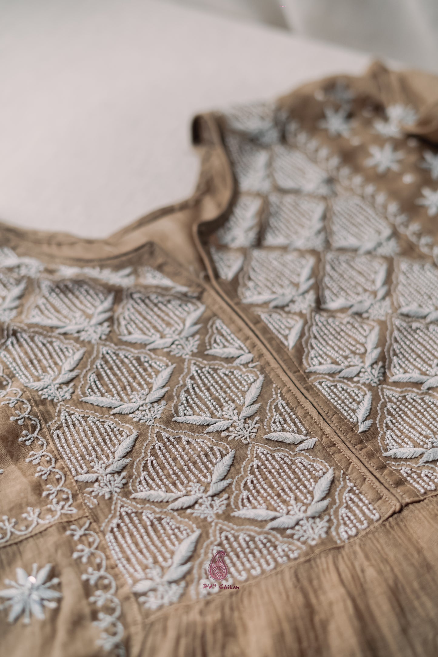 Brown Mul Chanderi Chikankari Suit Set