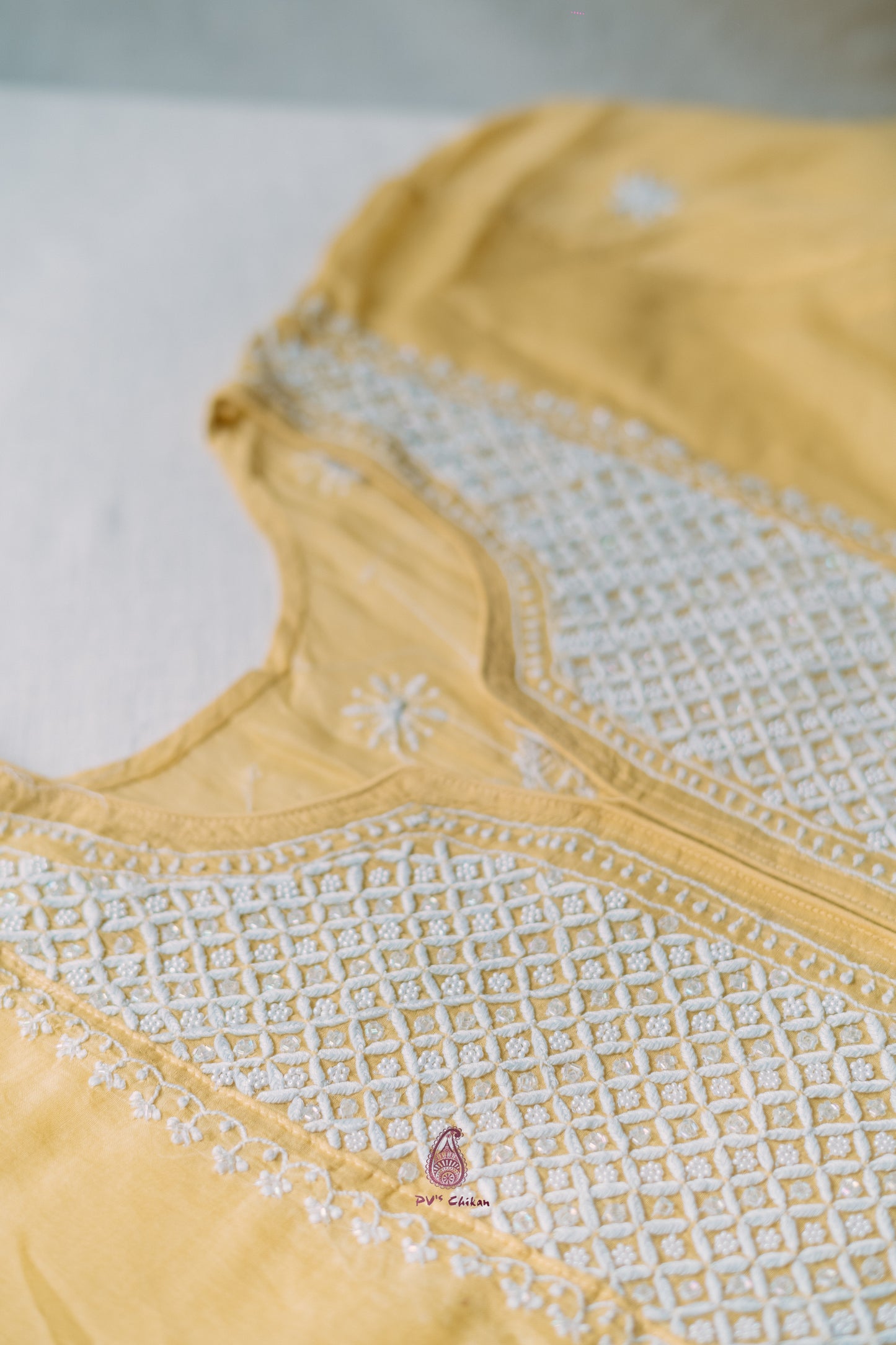 Yellow Mul Chanderi Chikankari Suit Set