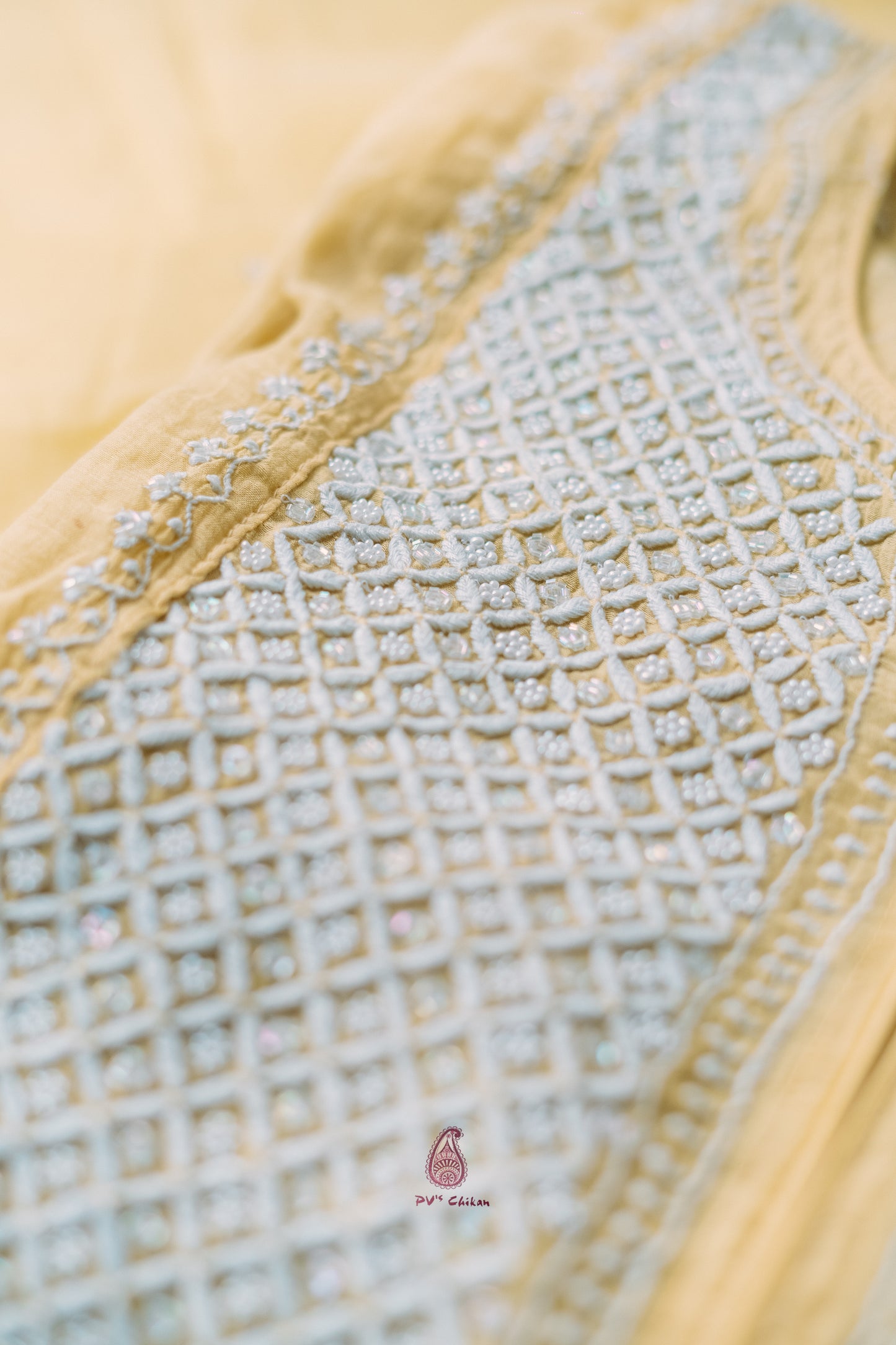 Yellow Mul Chanderi Chikankari Suit Set