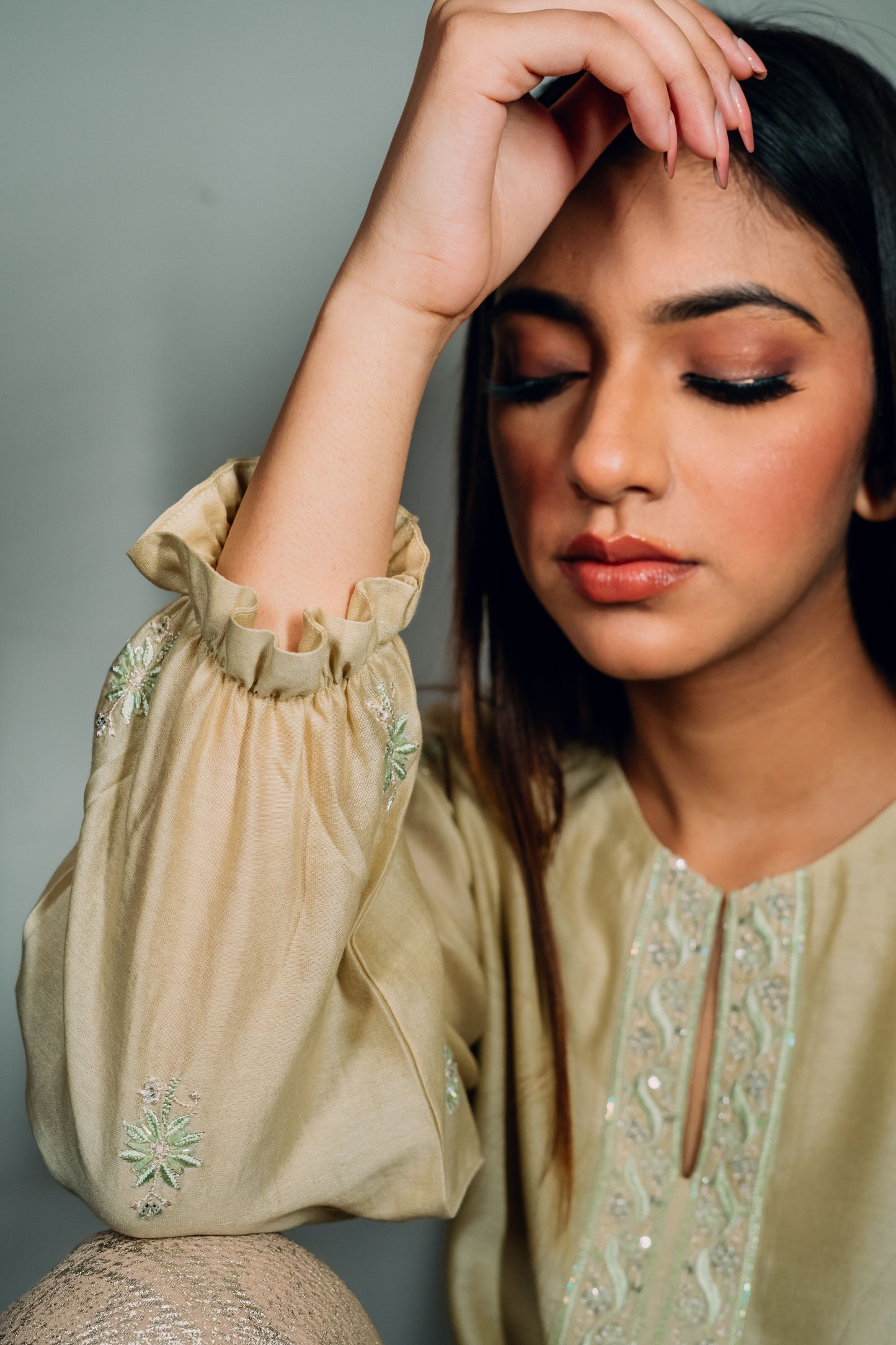 Light Green Chanderi Silk Chikankari Tunic