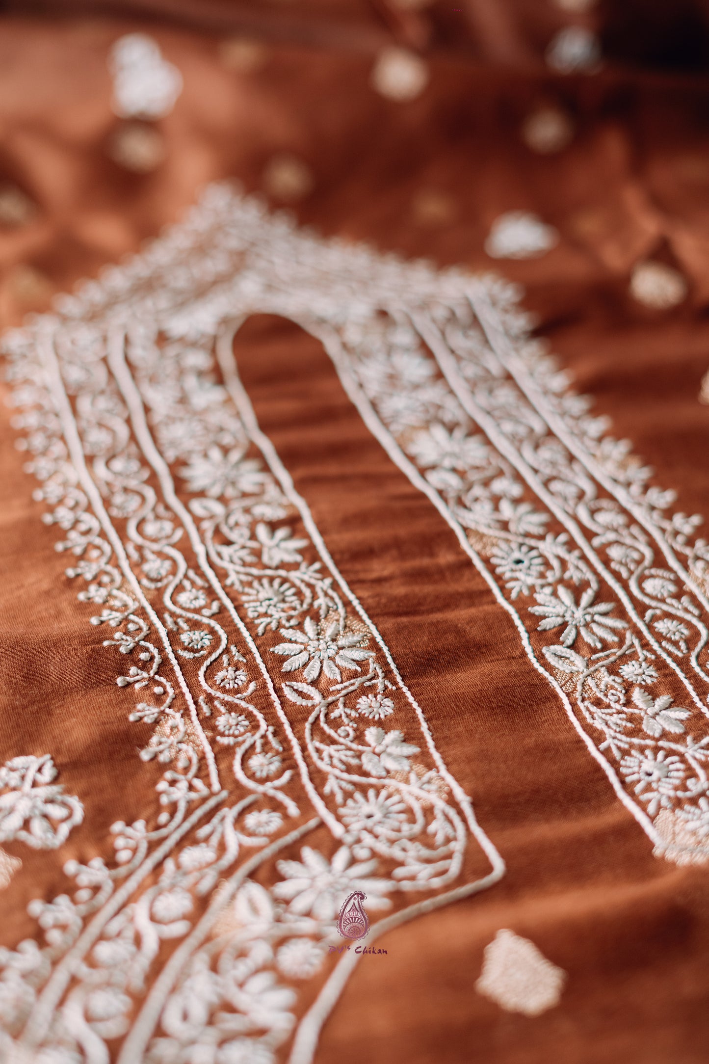 Rust Brown Chanderi Chikankari Men's Kurta