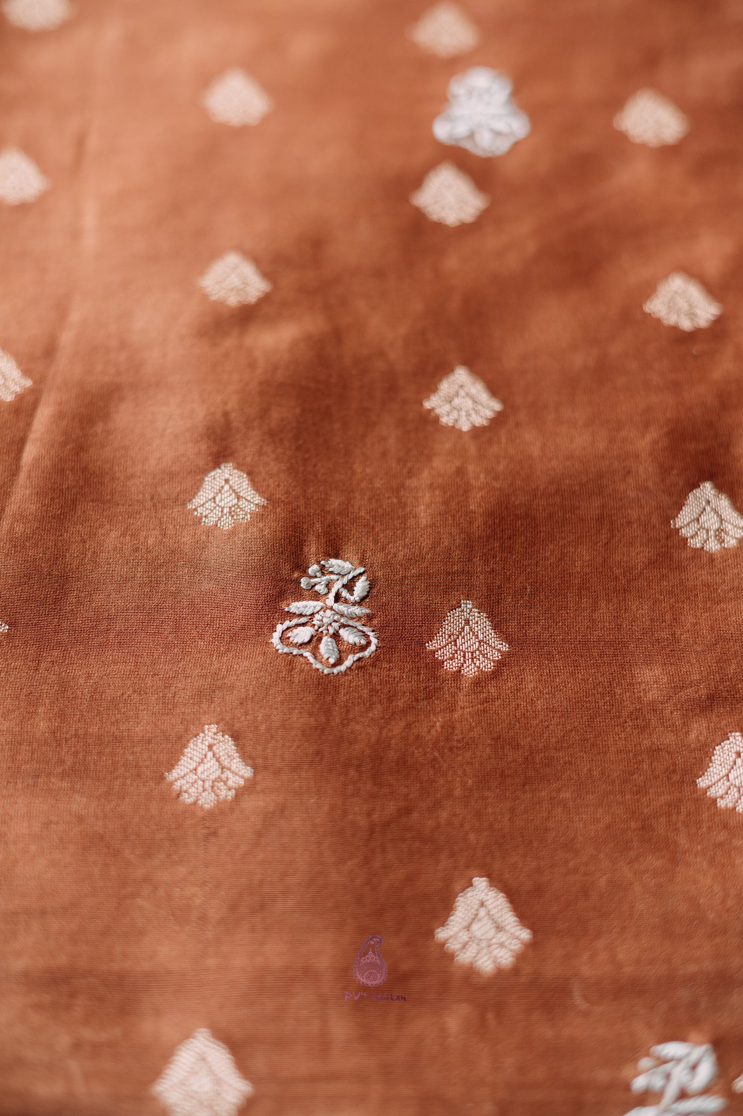 Rust Brown Chanderi Chikankari Men's Kurta