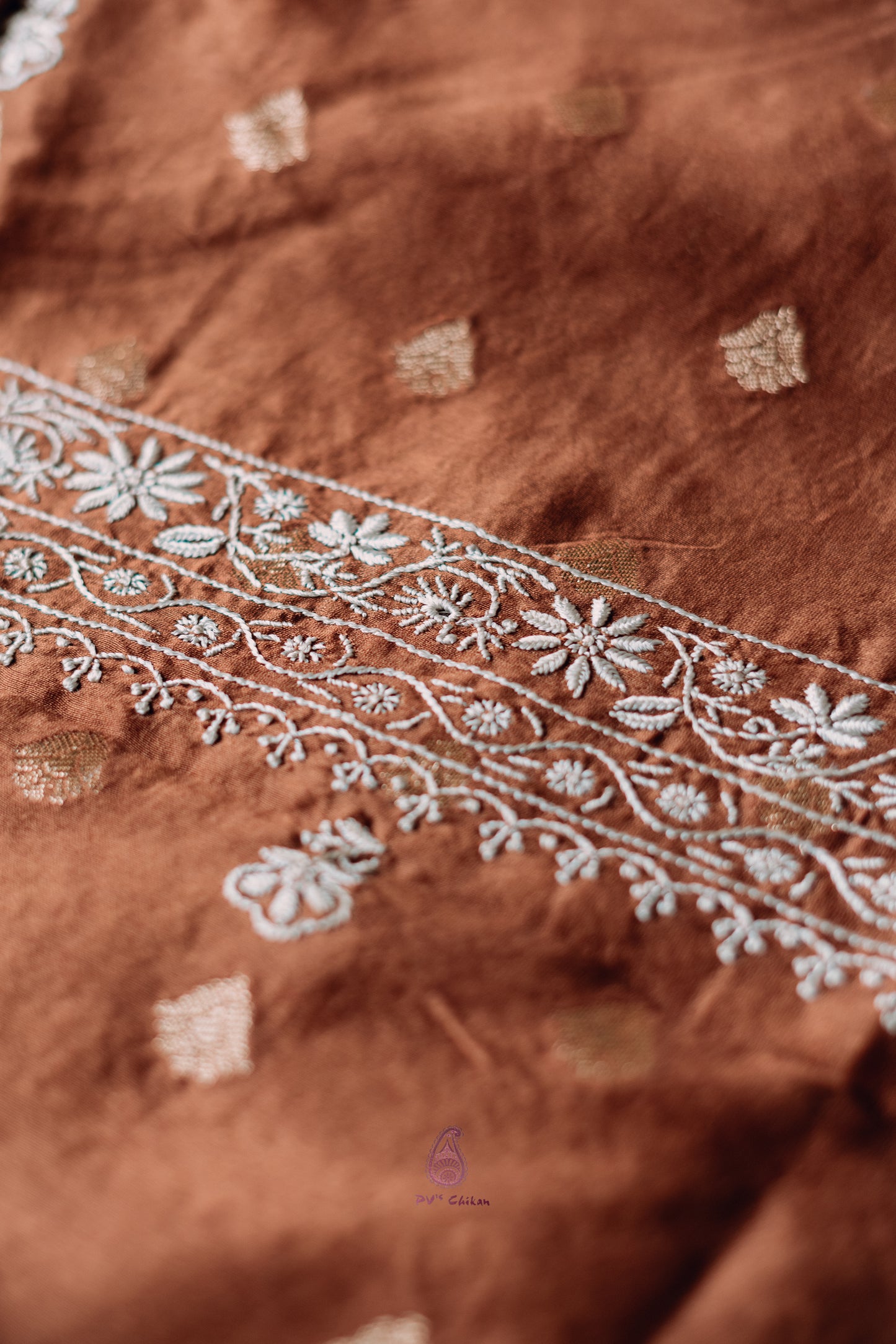 Rust Brown Chanderi Chikankari Men's Kurta