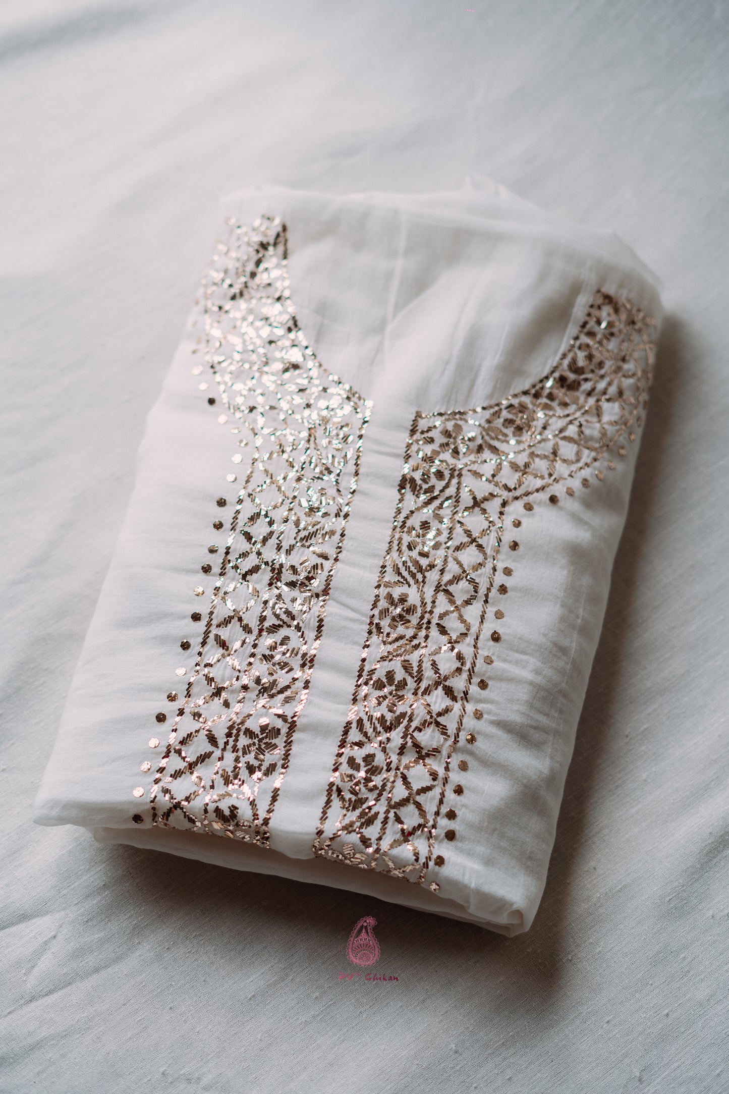White Mukaish Chanderi Men's Kurta