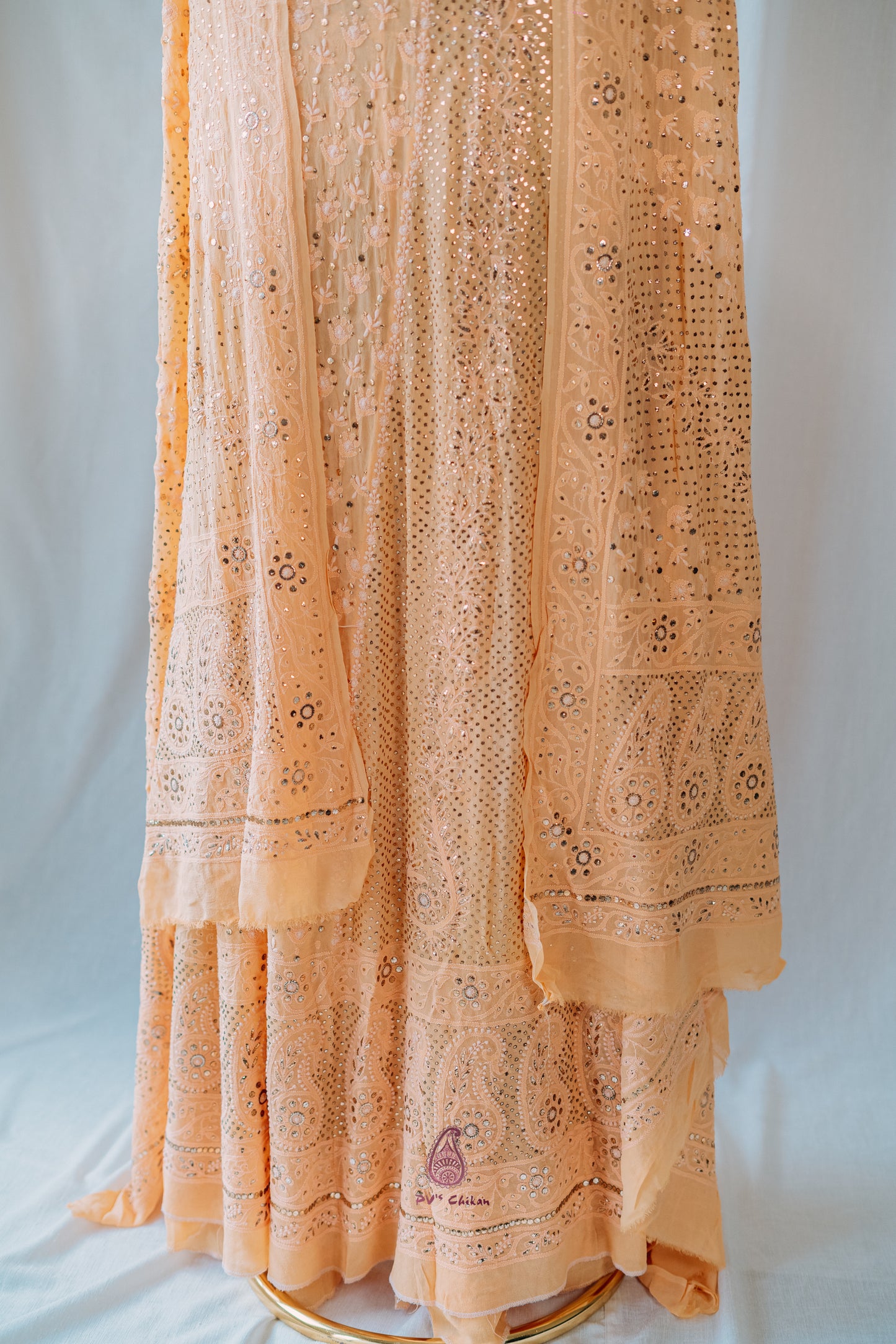 Light Orange Chikankari & Mukaish Georgette Lehenga Set