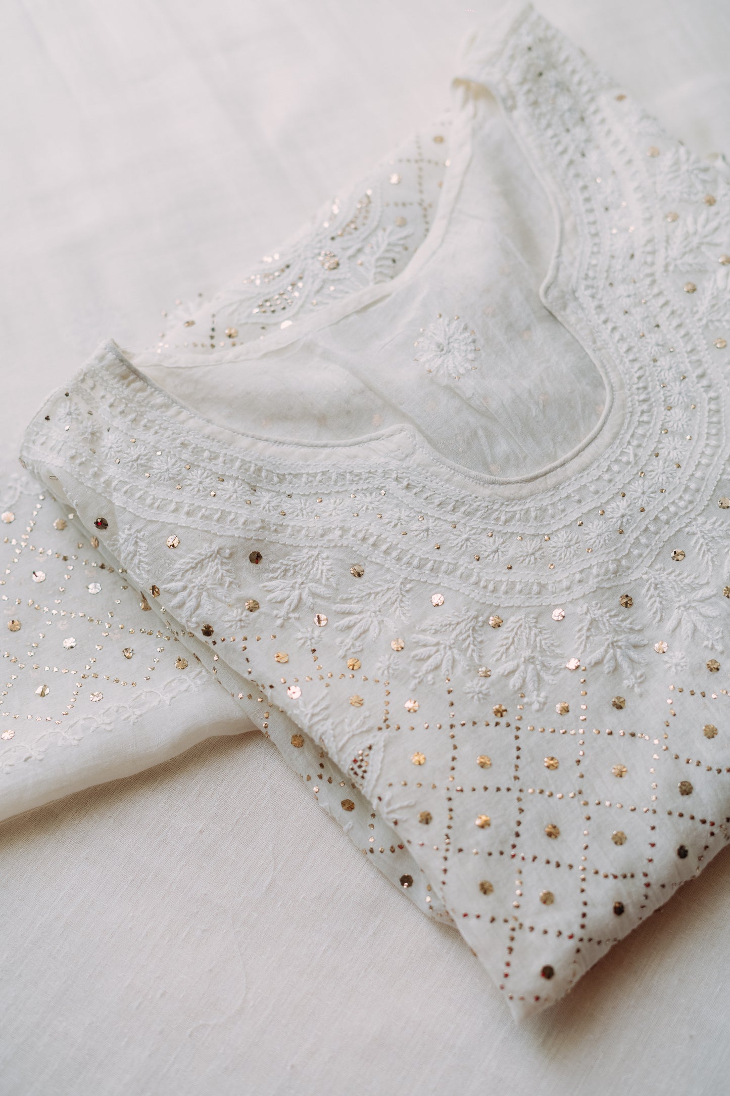 Ivory Mukaish & Chikankari Suit Set