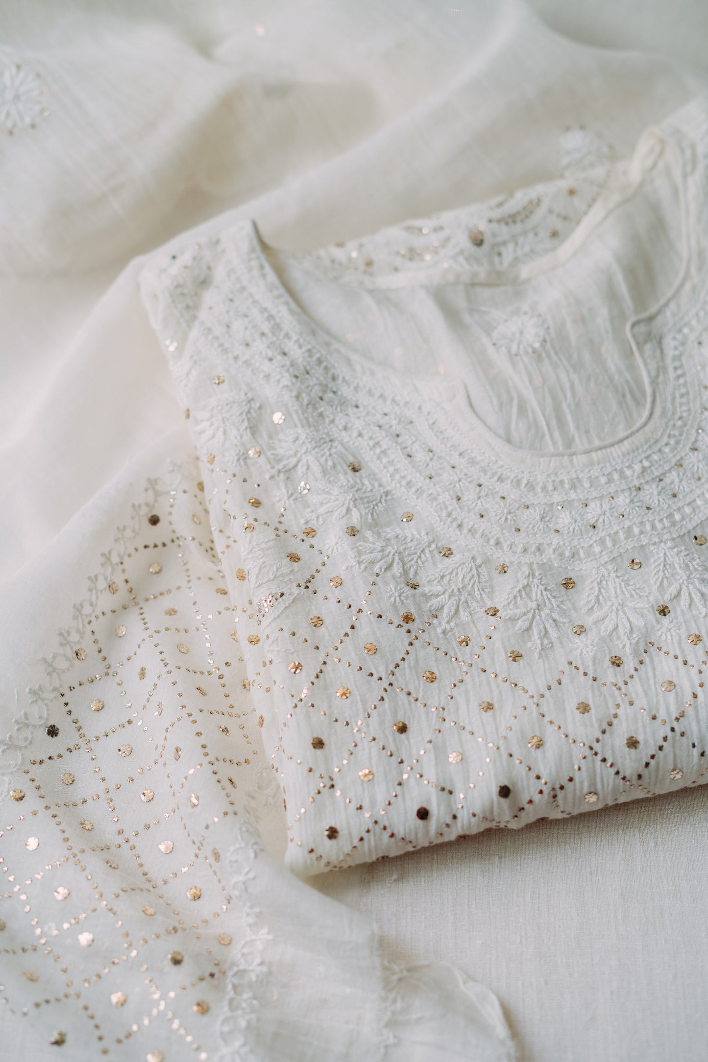 Ivory Mukaish & Chikankari Suit Set