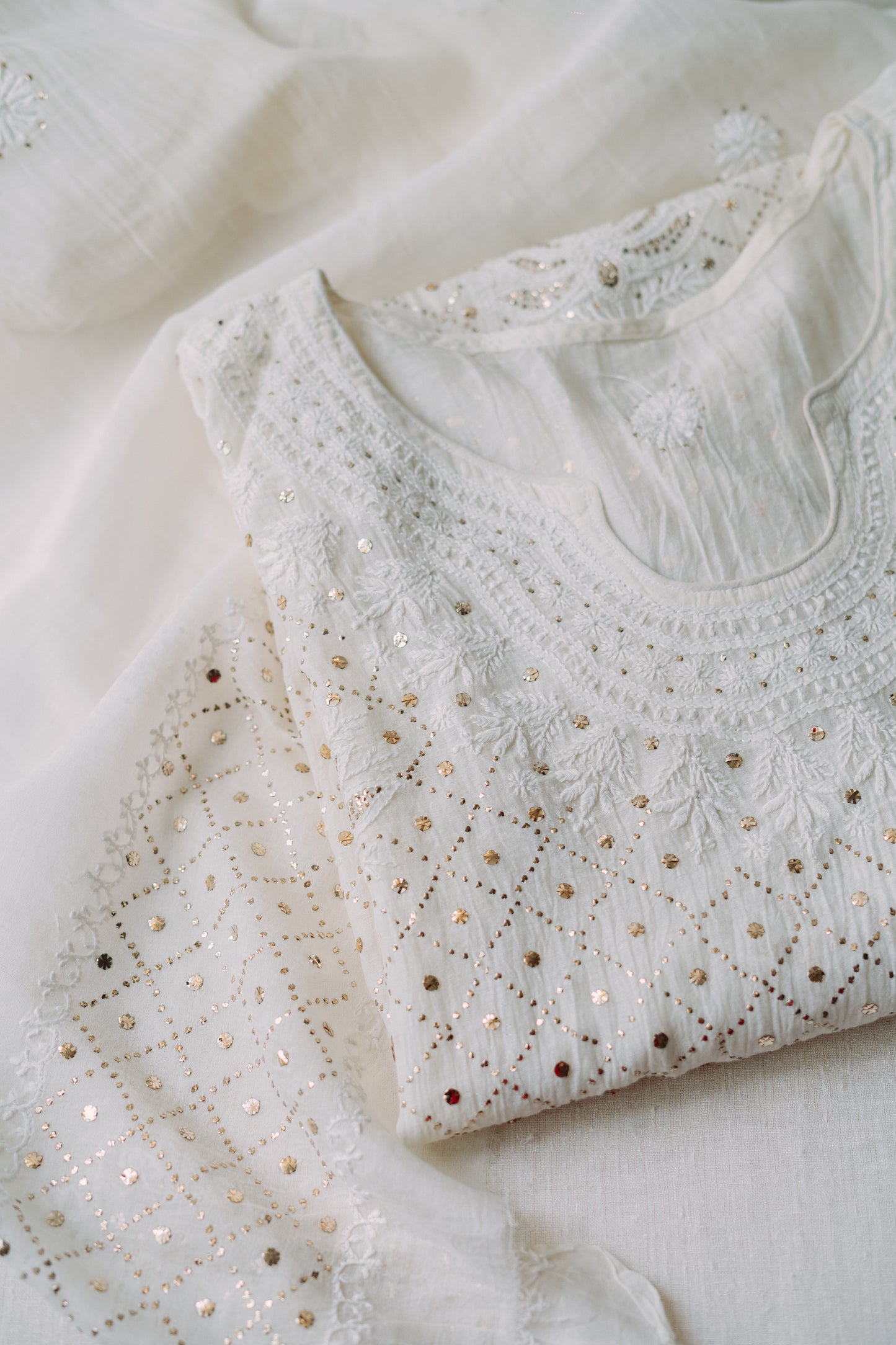 Ivory Mukaish & Chikankari Suit Set